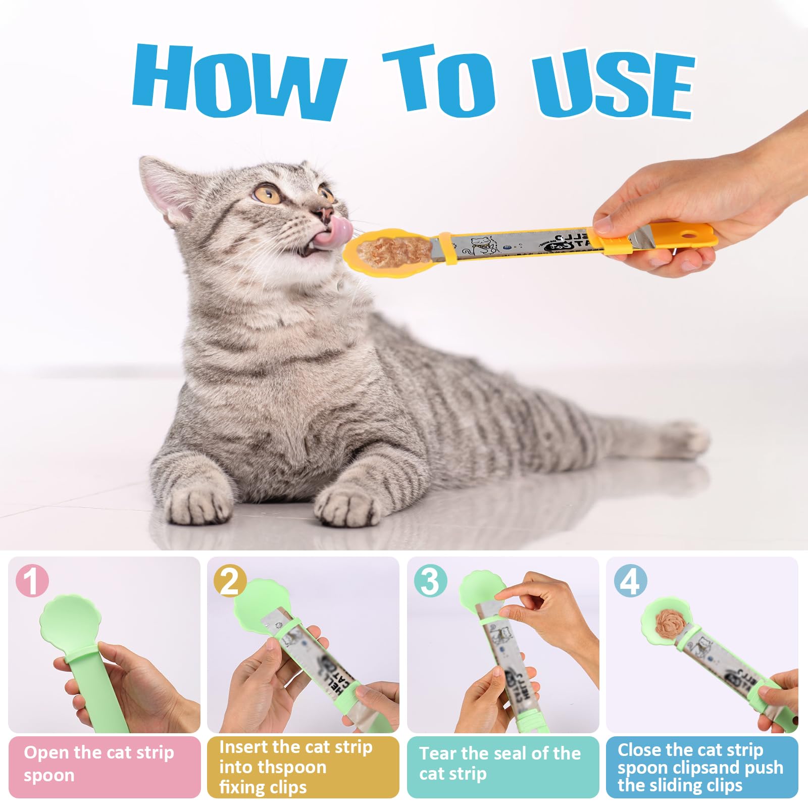 Cat Treat Dispenser Cat Treat Spoon Squeeze 8PCS Lickable Cat Holder with Cat Strip Feeder Spoon and Temptations Licky Treats Ha