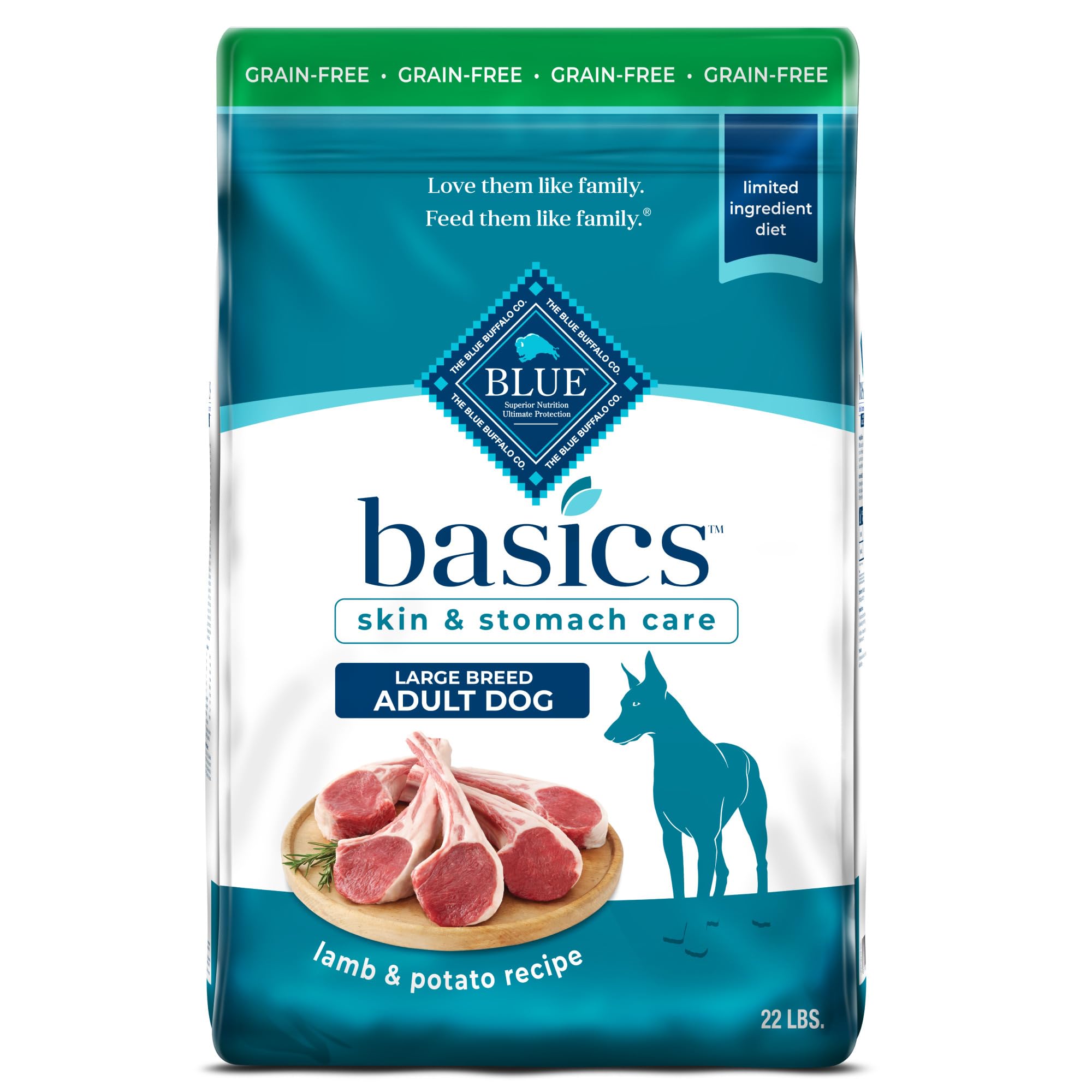 Blue Buffalo Basics Adult Large Breed Grain-Free Dry Dog Food for Skin & Stomach Care, Limited Ingredient Diet, Made in the USA 