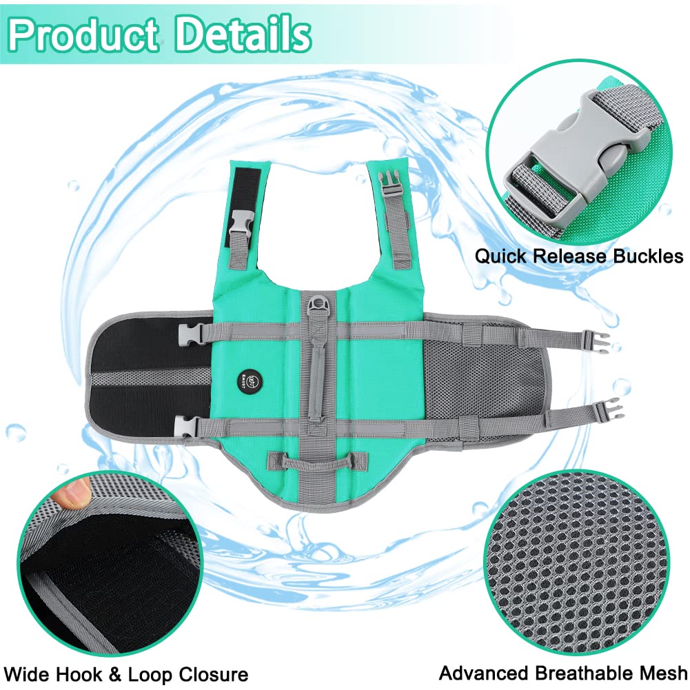 Emust Dog Life Jackets For Swimming, High Buoyancy Vests For Boating & Beach - Small/Medium/Large, Turquoise