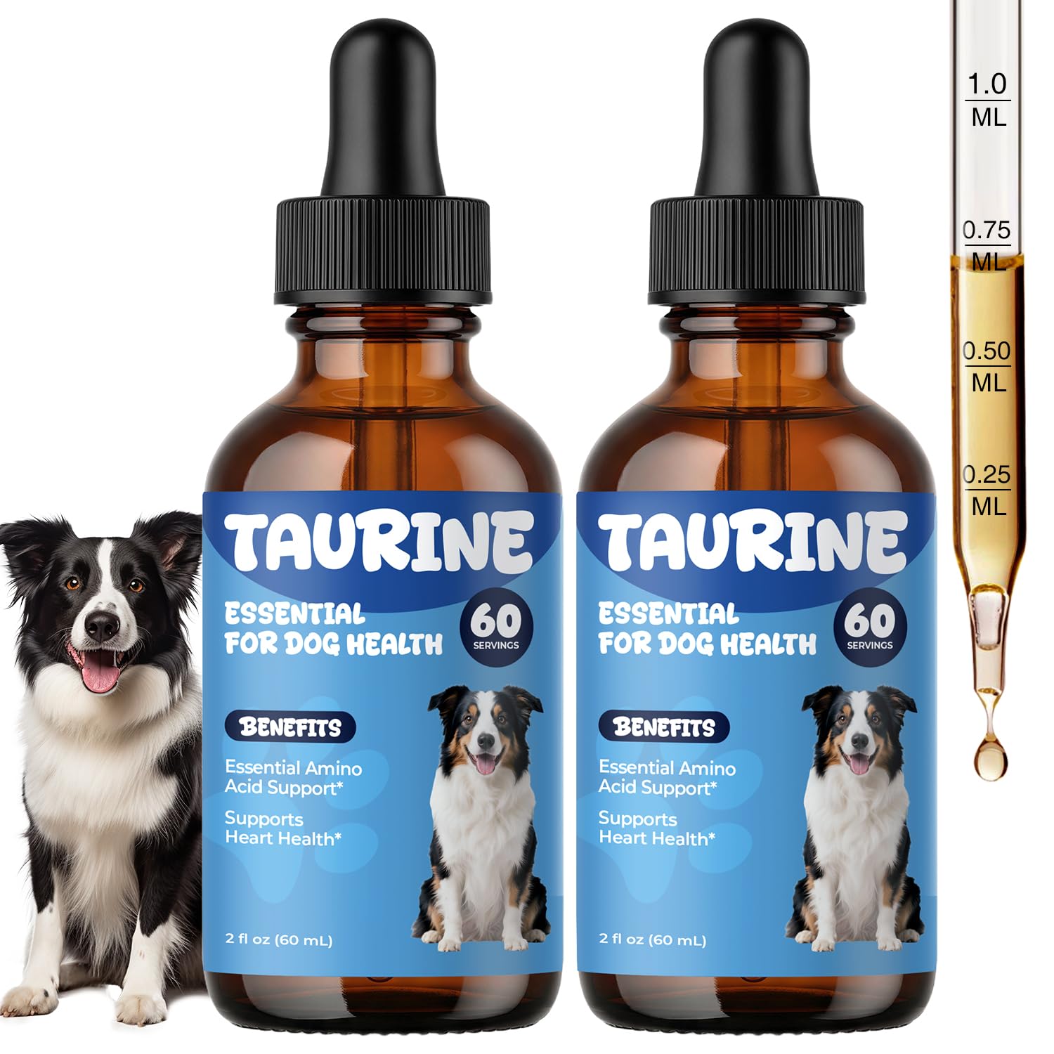 Taurine Supplement for Dogs Drops, Daily Amino Acid Liquid Drops for Heart Function, Muscle Support, Energy Balance & Physical S