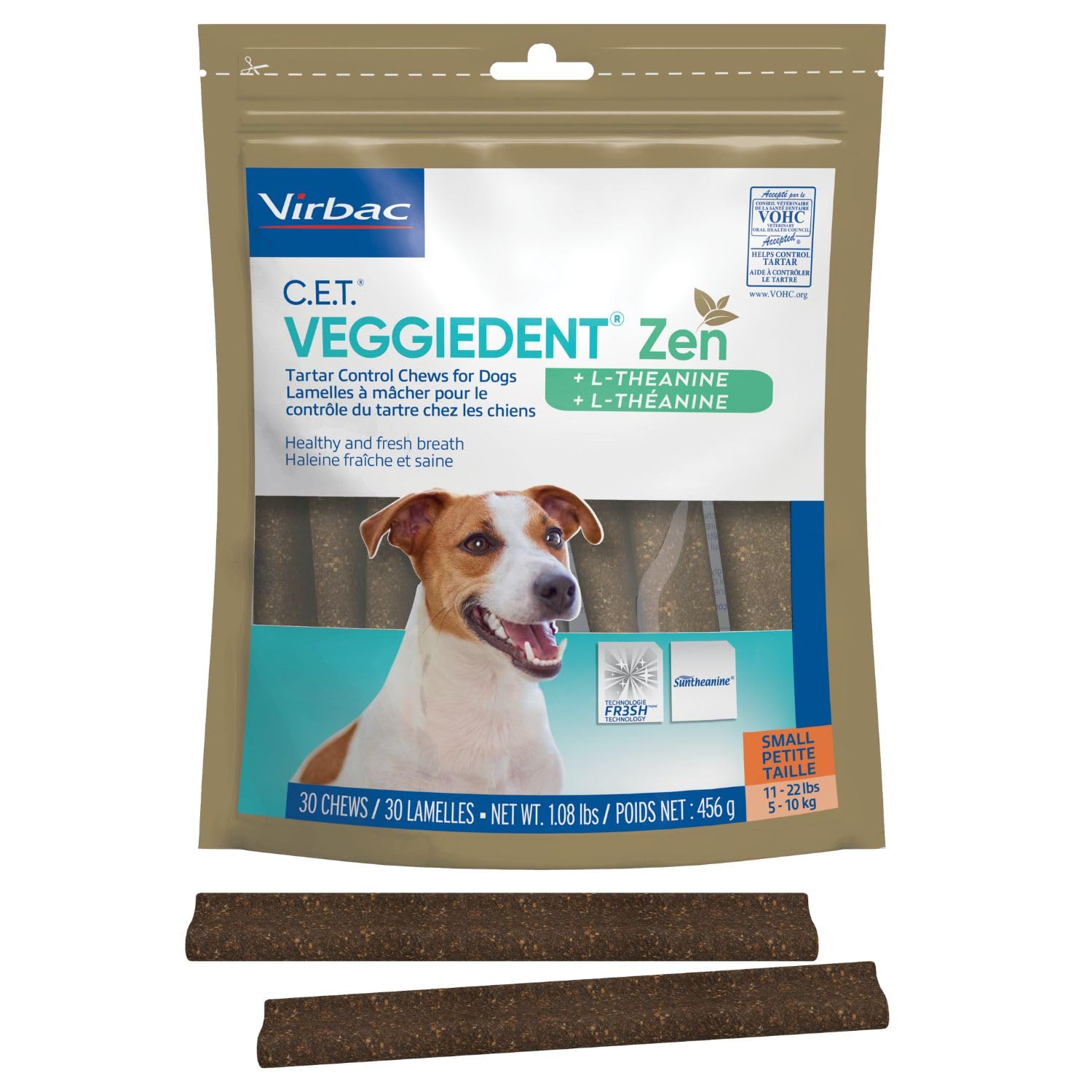 Virbac C.E.T. VEGGIEDENT Zen Tartar Control Chews for Dogs - Small