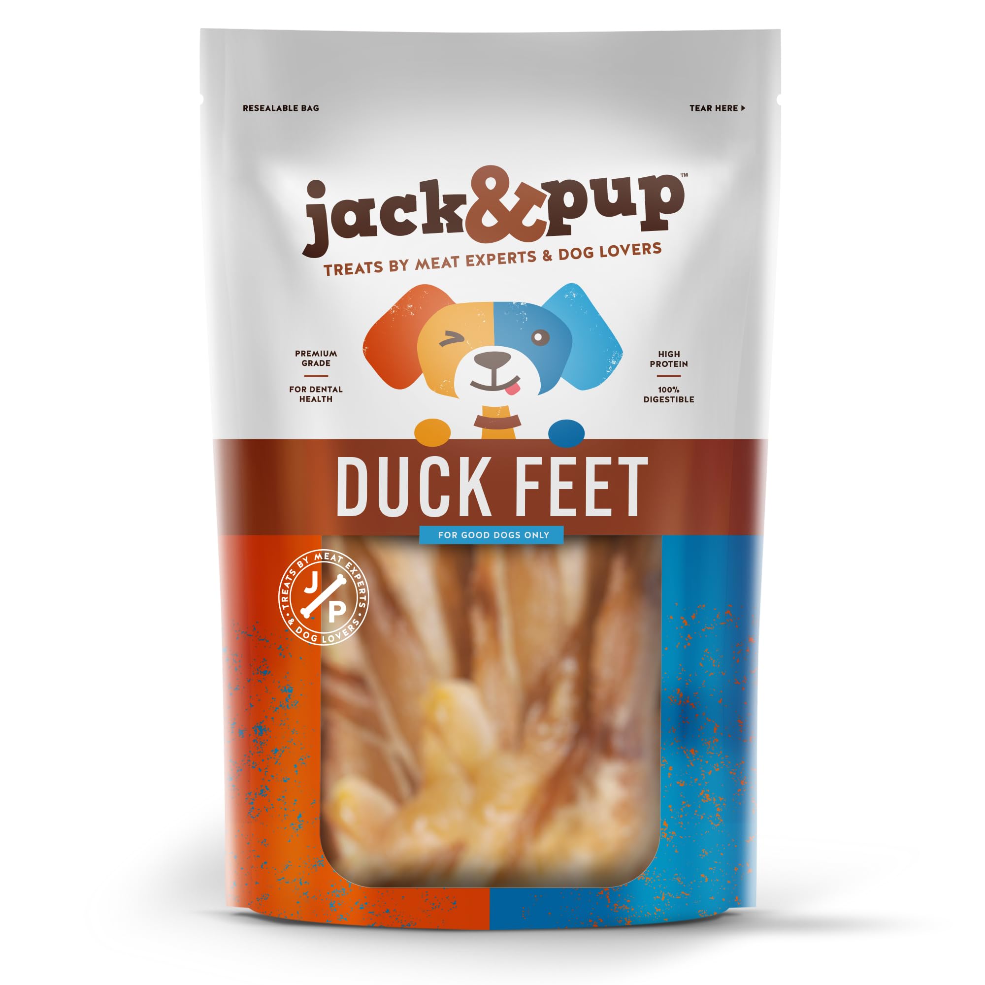 Jack&Pup Duck Feet Dog Chew Dog Treats for Medium Dogs and Small Dogs | All Natural, Single Ingredient Dehydrated Duck Feet (20 