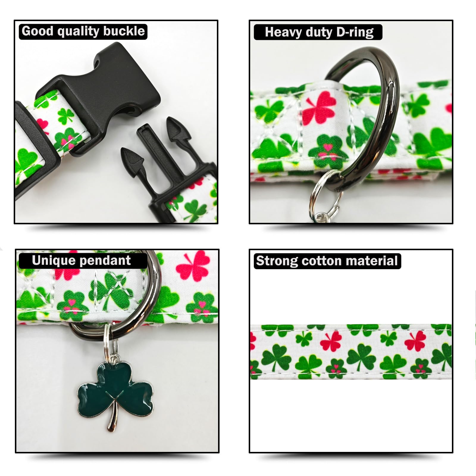 Clover Patterns Dog Collar With Accessories, Durable And Soft Cotton Dog Collars For Small Large Female And Male Dogs Pets(Clove