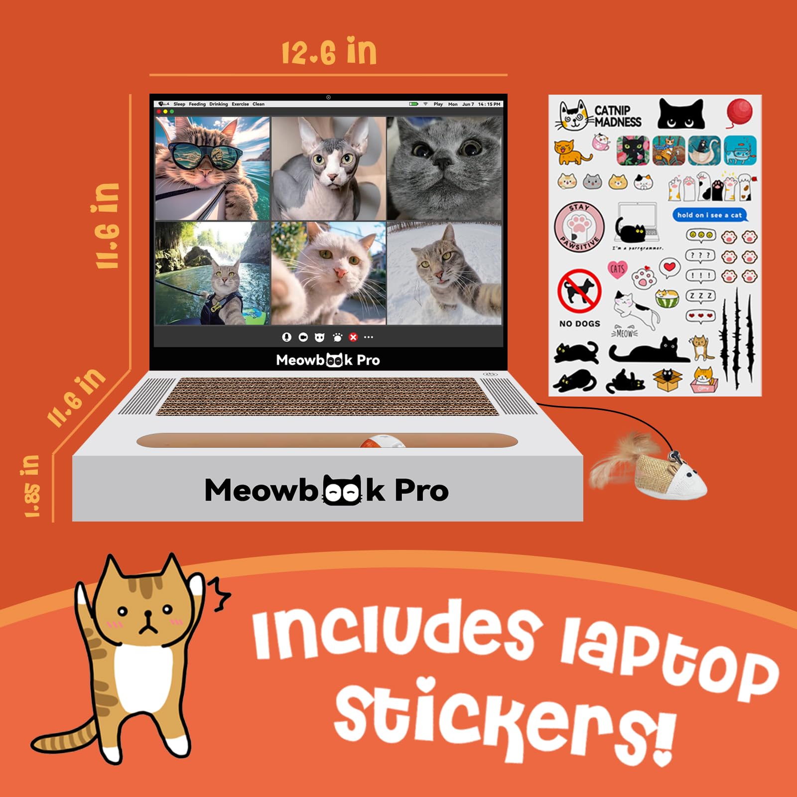 Aiweiluck 2Pcs Cat Scratcher Laptop With 'Mouse' Jingle Ball, Stickers, 3-In-1 Cardboard Cat Interactive Toy, Kitten Toy & Cat S