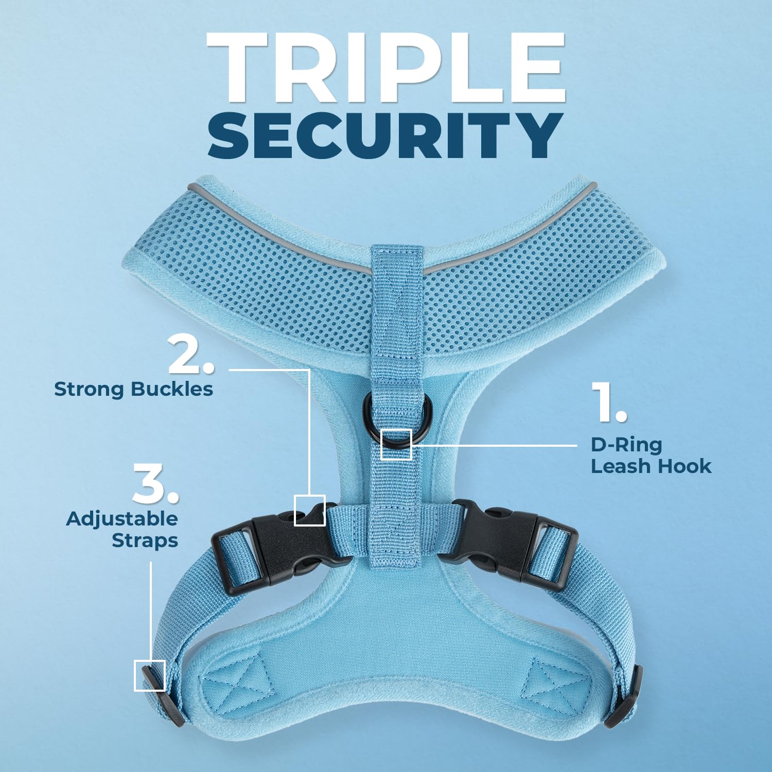 Voyager Aerolite No Pull Mesh Dog Harness With Lightweight, Soft, Breathable, Reflective Stitching, And Adjustable Straps For Walking, Running, Training, Heavy Duty And Durable - Baby Blue, Xs