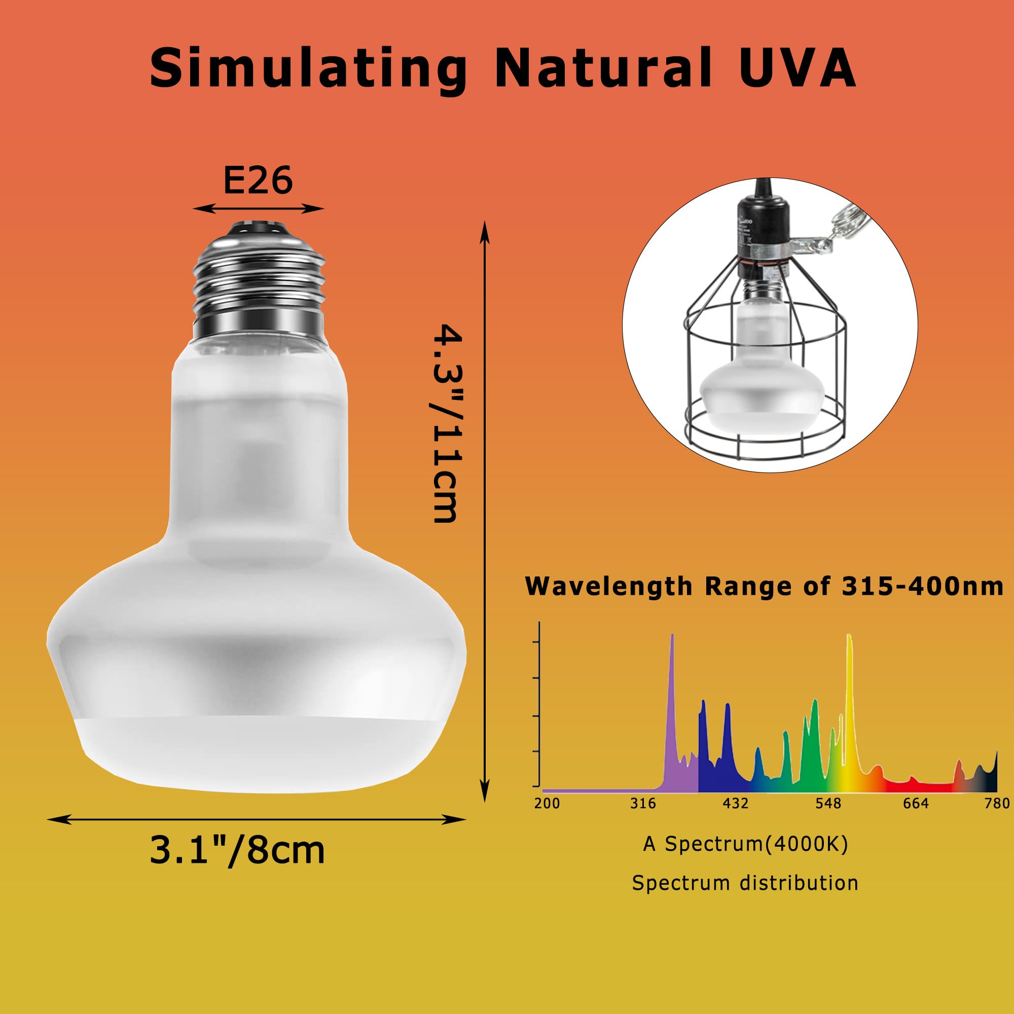 Hartompet 60W Intense Basking Spot Lamp - Uva Daylight Heat Bulb For Reptiles And Amphibians, Simulates Natural Sunrise And Suns