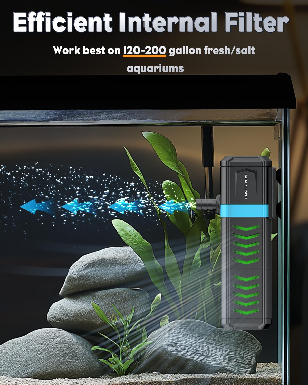 Pawfly Internal Aquarium Filter for 120-200 Gallon Fish Tanks Adjustable Fish Tank Filter with 550 GPH Powerful Water Pump Ultra
