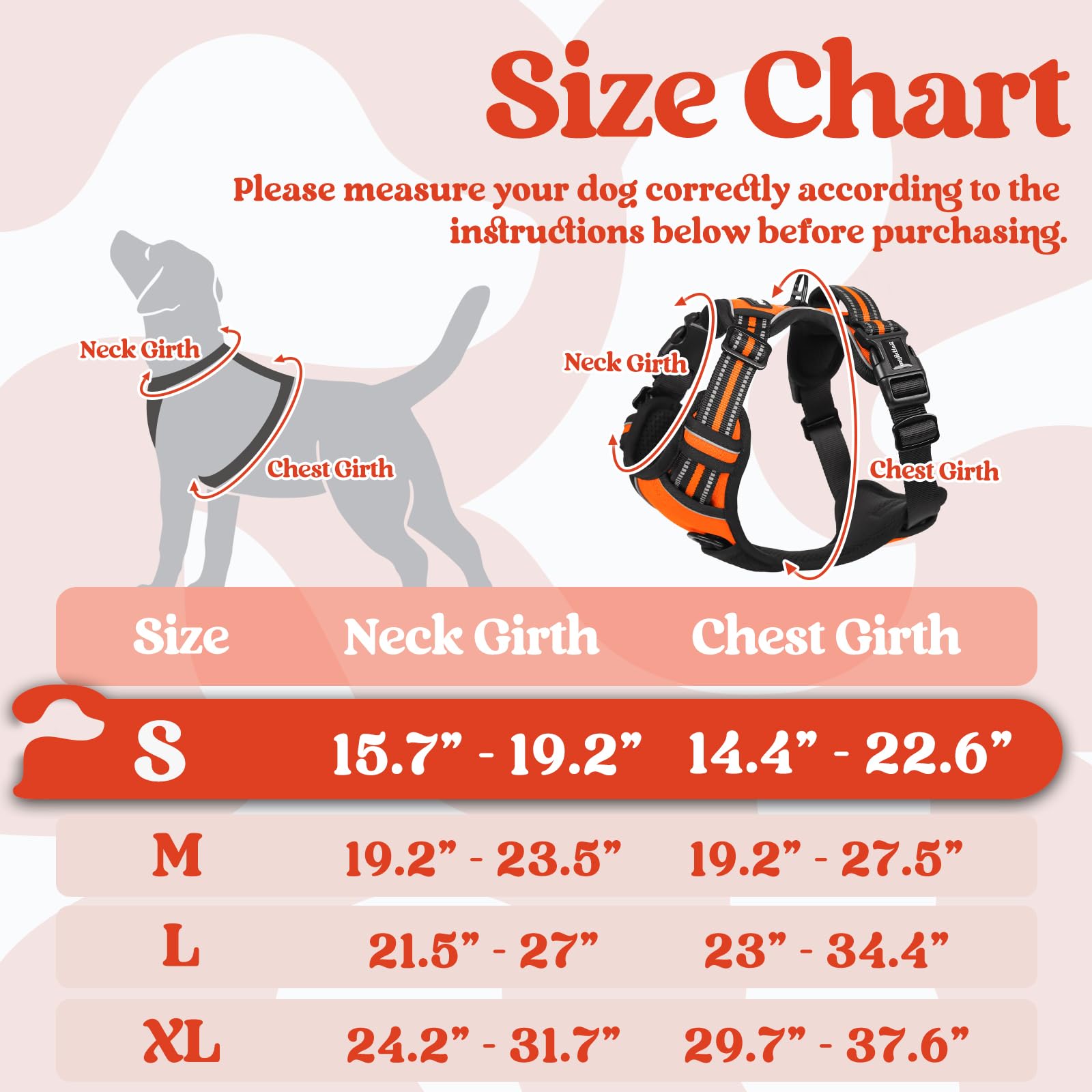 Rabbitgoo Dog Harness Small Sized, No Pull Pet Harness With 3 Buckles, Adjustable Soft Padded Pooch Vest With Instant Control Handle, Easy Walking Reflective Pet Vest For Small Dogs, Orange, S