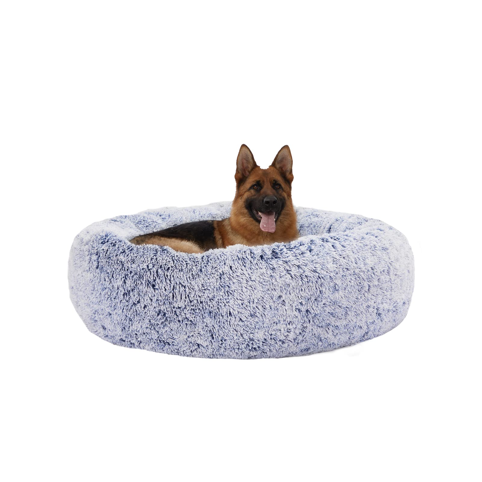 Bedfolks Calming Donut Dog Bed - 45 Inch Round Plush Dog Bed, Anti-Anxiety, Washable & Non-Slip (Navy Blue, Extra Large)