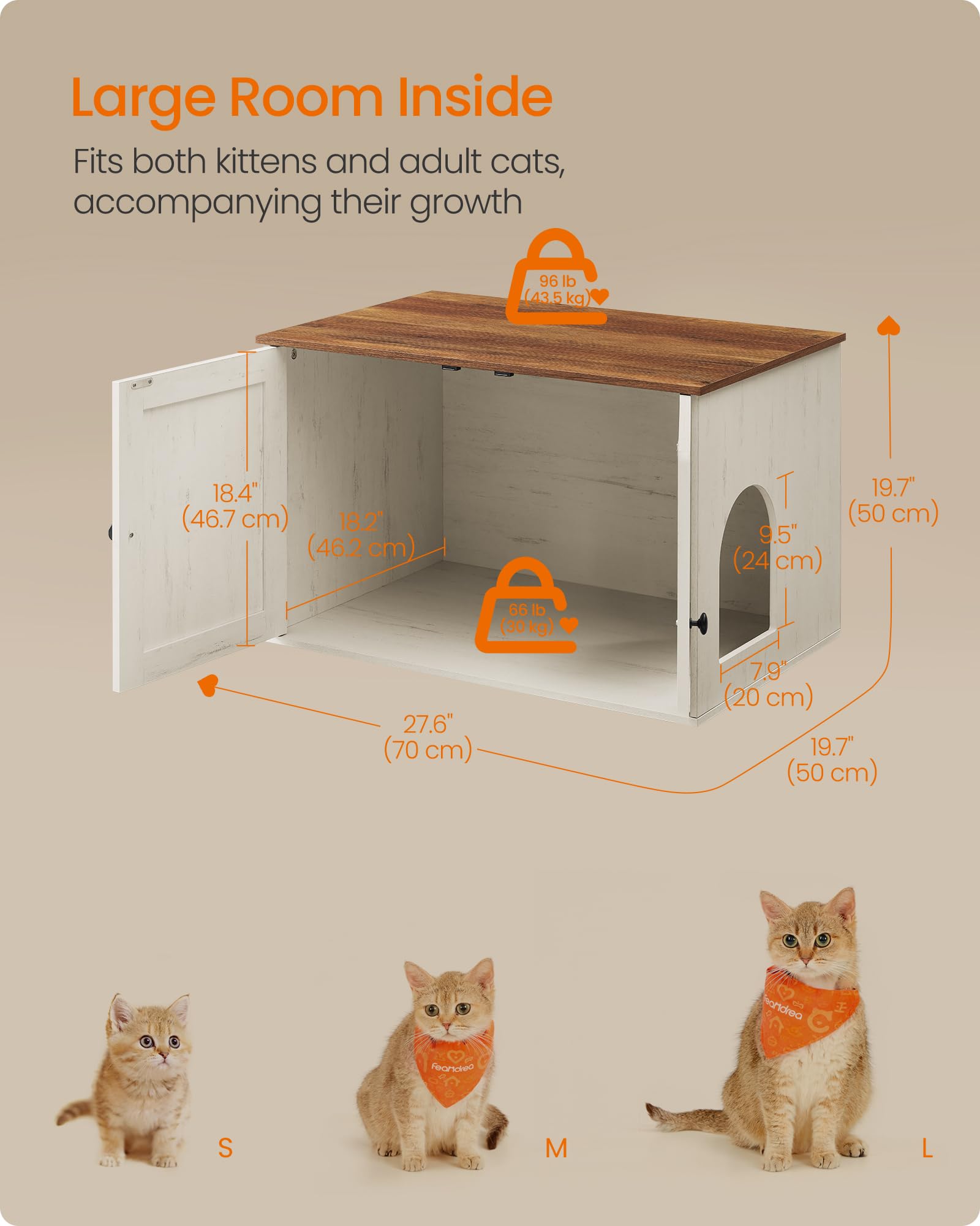 Feandrea Cat Litter Box Enclosure, Litter Box Furniture Hidden, Indoor Cat House, End Table, 27.6 x 19.7 x 19.7 Inches, Rustic W