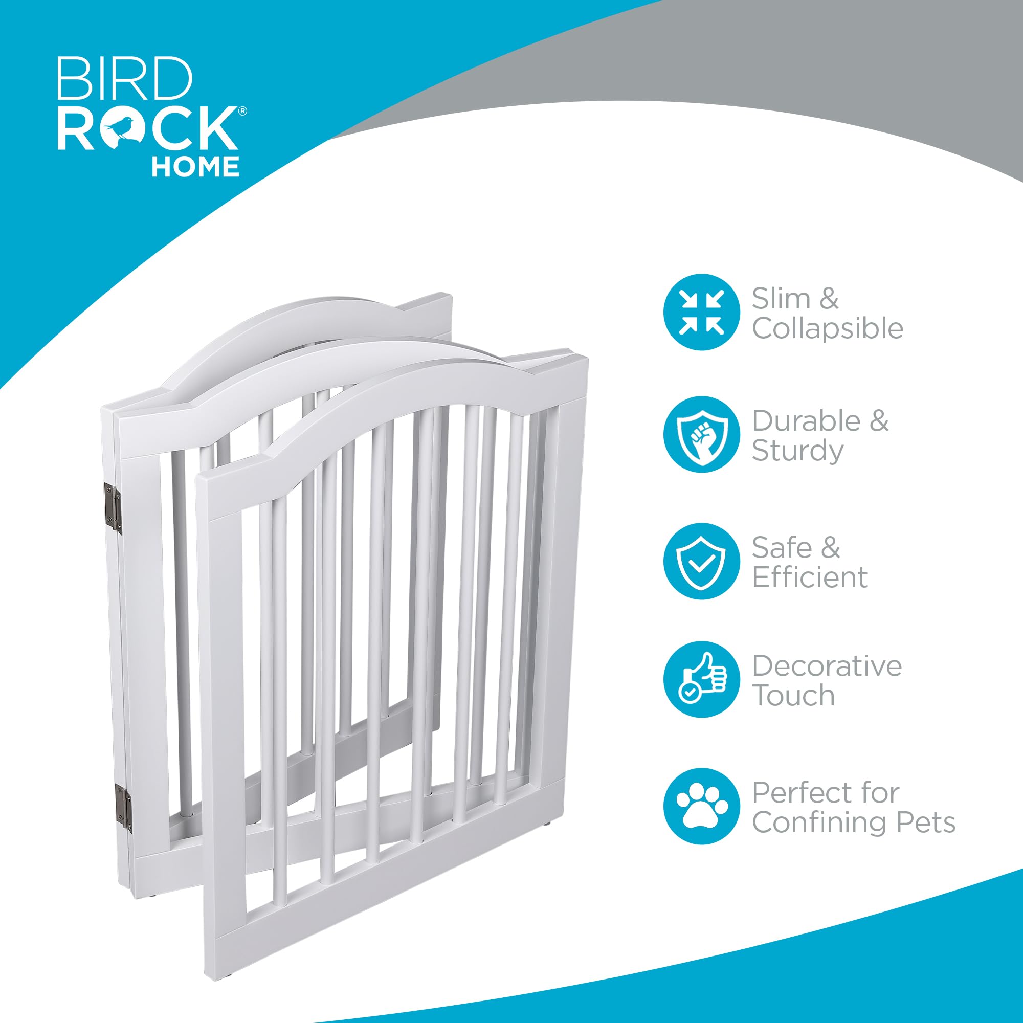 Internet'S Best Arched Top Dog Gate | 3 Panel, 24' H Wooden Pet Barrier For Dogs Or Cats | Freestanding Folding Room Divider For Doorways, Hallways, Stairs, And Porch | Portable, Extra Wide | White