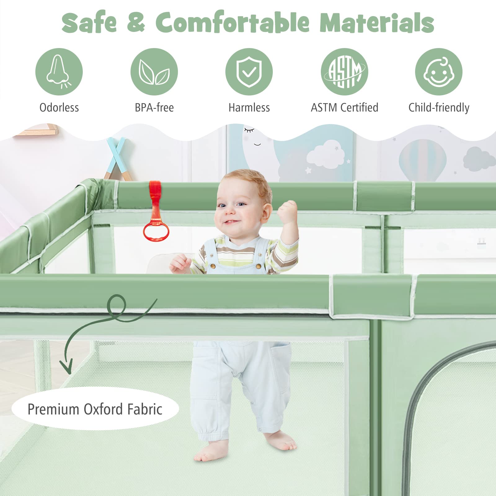 GLACER Baby Playpen 81x59, Extra Large Playard with Gate, Non-Slip Design Base, Indoor & Outdoor Kids Activity Center, Safety an