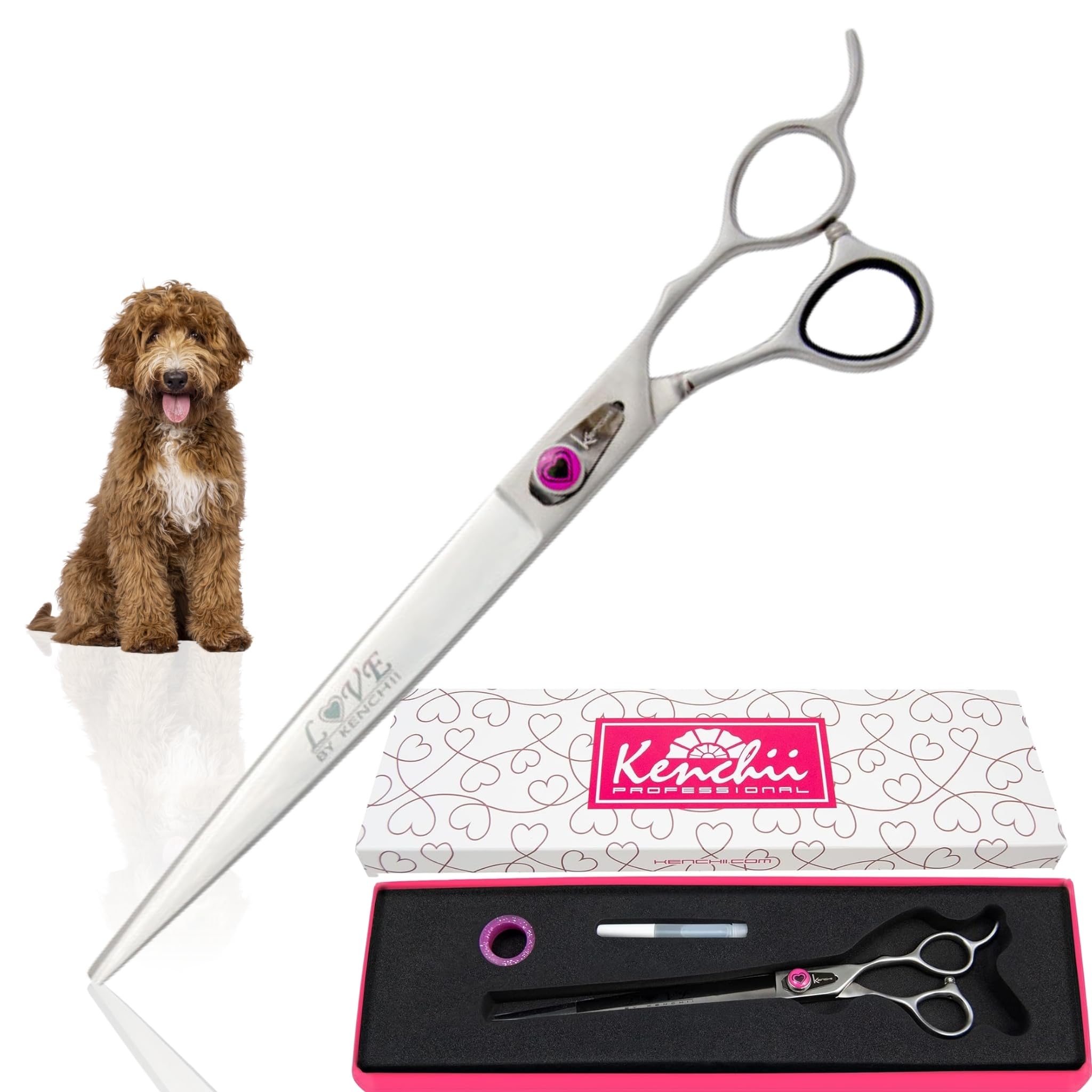 Kenchii Love Dog Grooming Scissors, 9 Inch Straight Shears, Dog Scissors for Grooming, Professional Pet Grooming Scissors, Heavy