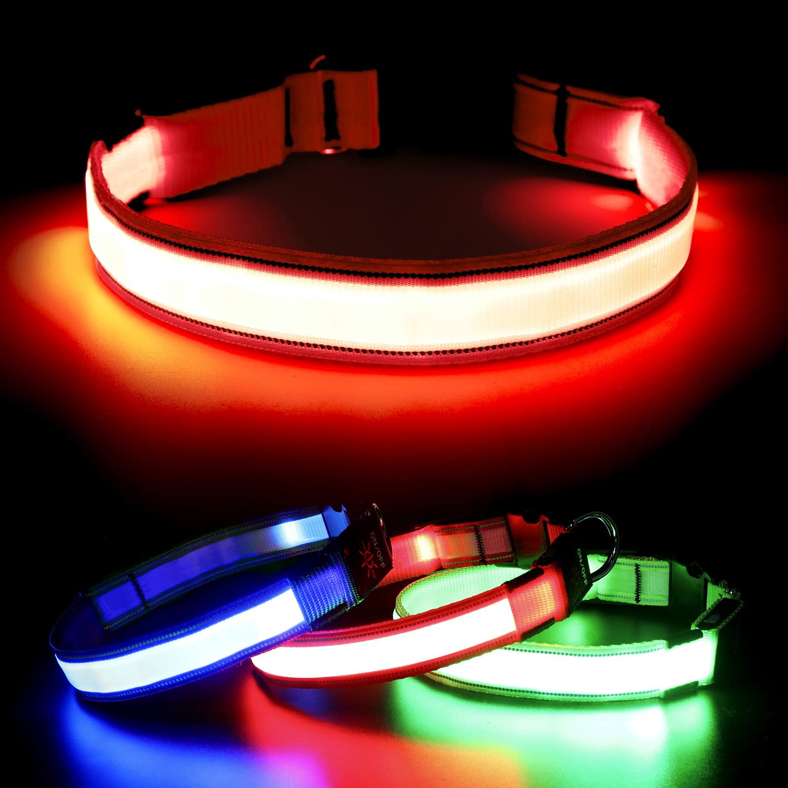 Visinite Light Up Dog Collar, Reflective Led Dog Collar, Adjustable Lighted Dog Collars Rechargeable Waterproof, Bright Dog Glow Collar For Pet Safety At Night Walking, Fit Large Medium Dogs