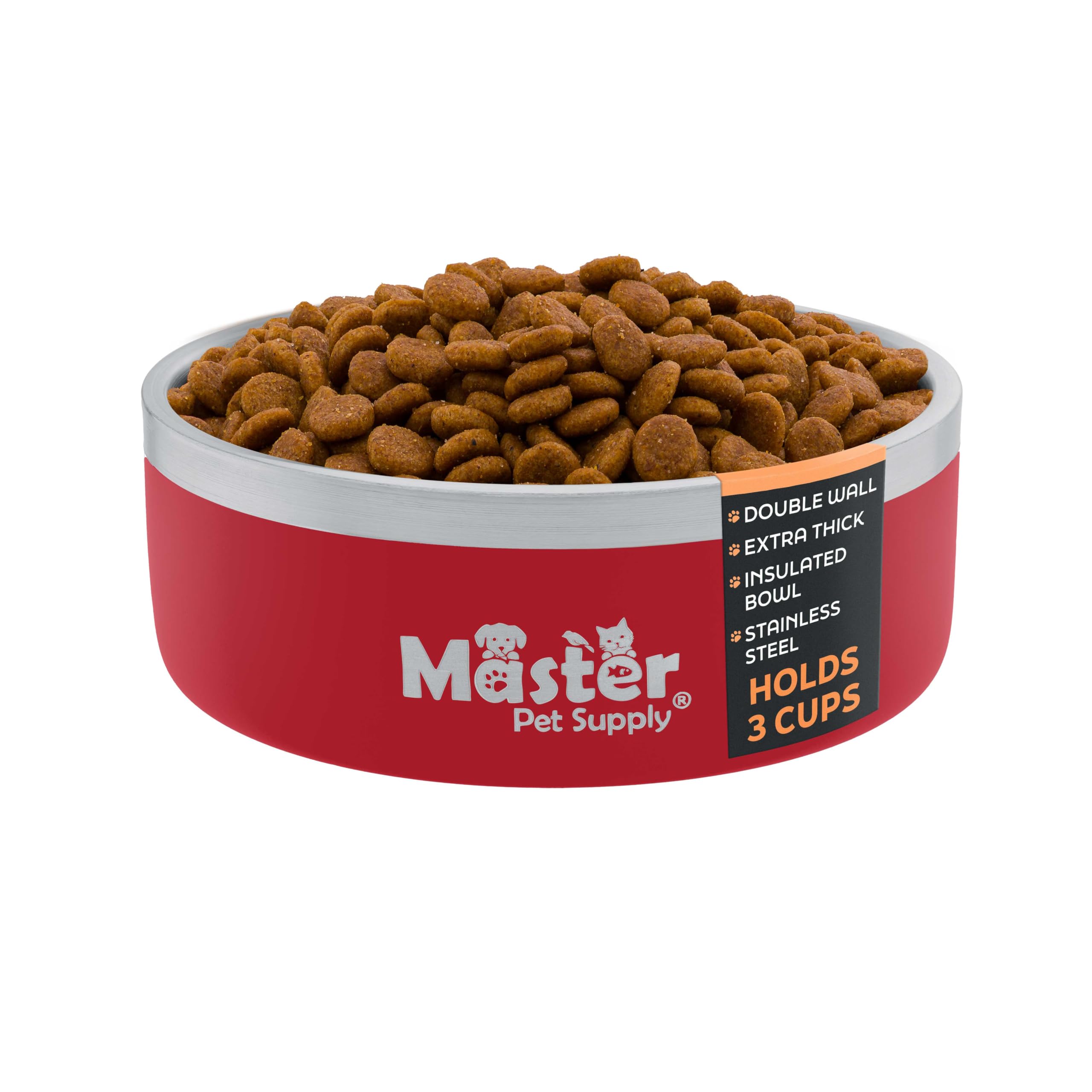 Master Pet Supply Stainless Steel Dog Bowls - 25 oz, Heavy Duty - Crimson Flame, Double Wall Extra-Thick Insulated, Non-Slip Pet