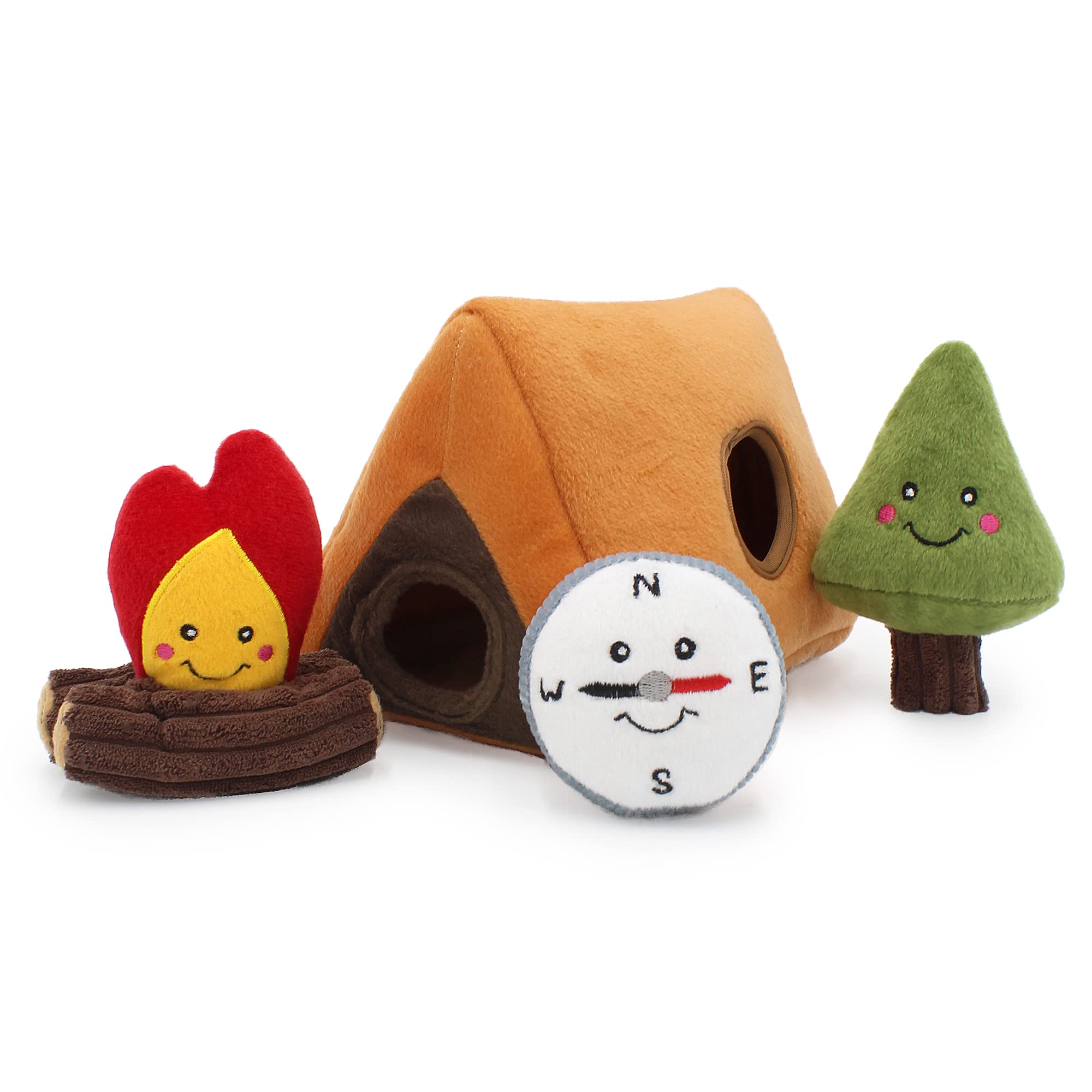 Zippypaws Burrow Wilderness Camping Tent - Interactive Hide & Seek Dog Puzzles, Colorful Squeaky Toys For Small & Medium Dogs