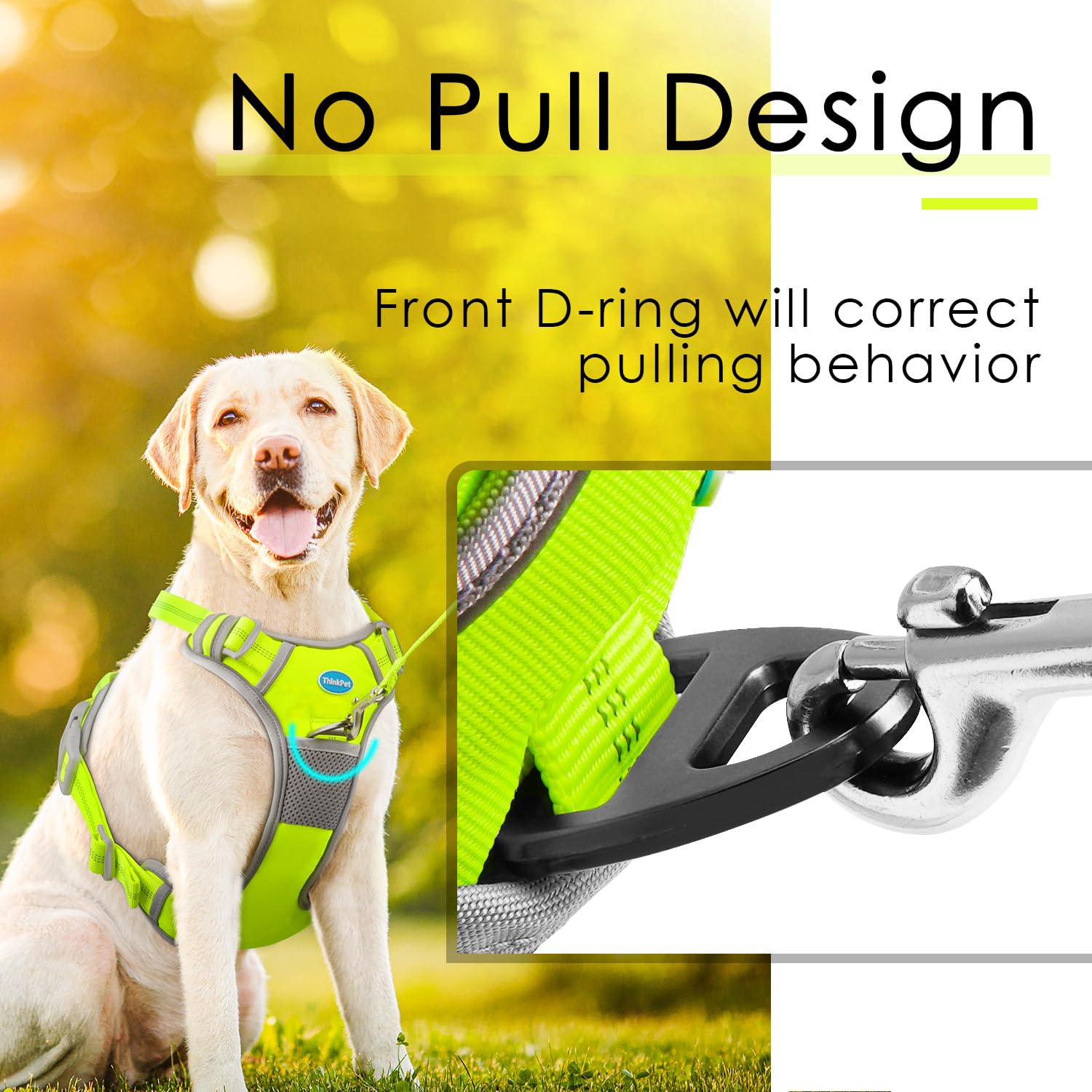 Thinkpet No Pull Harness Breathable Sport Harness With Handle-Dog Harnesses Reflective Adjustable For Medium Large Dogs,Back/Front Clip For Easy Control S Neon Green