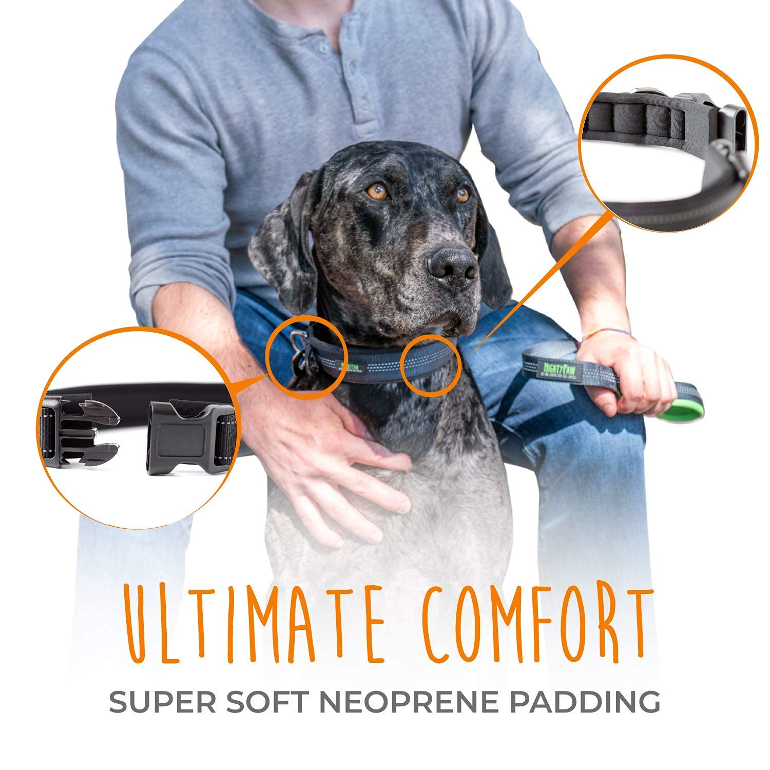 Mighty Paw Dog Collar - Neoprene Padded - Reflective For Running - Extra Comfort For Active Dogs - Active Dog - Padded Dog Collar - Comfortable Dog Collar For All Dog Breeds - Heavy Duty Dog Collar