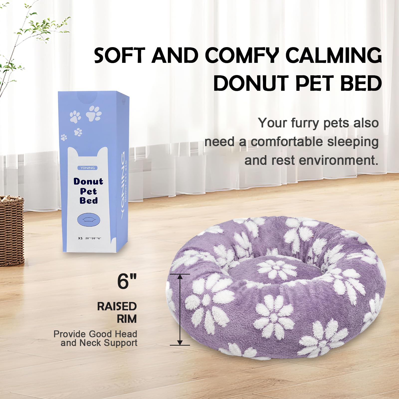 Yaning Donut Dog Beds For Small Dogs, Calming Round Cat Beds For Indoor Cats, Cute 3D Textured Flower Pet Bed With Removable Was