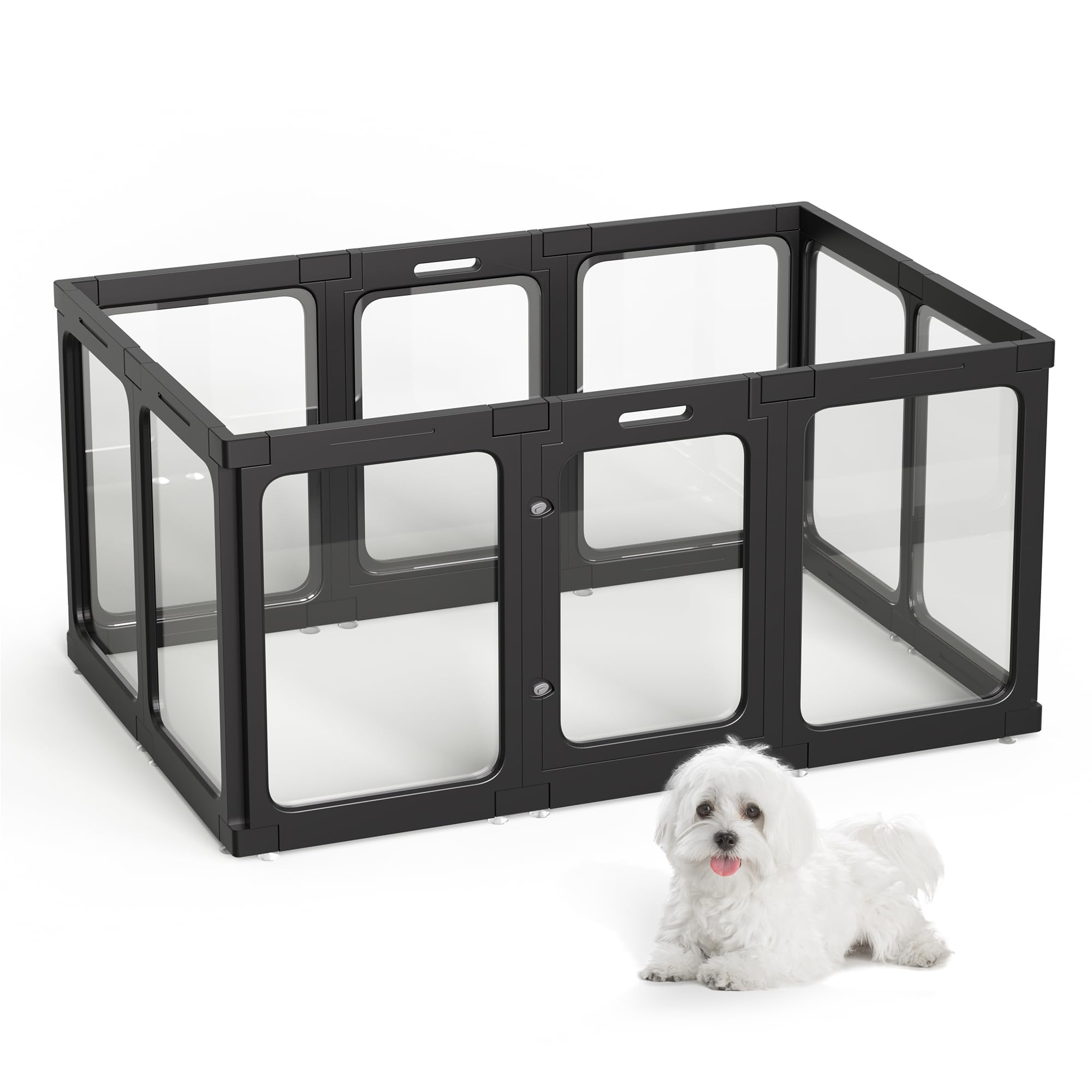 Acrylic Dog Playpen Indoor, 10 PCS Plastic Puppy Playpen with Door, Clear PlayPen for Dog Cat Rabbit Ferret, Preferable Small Do
