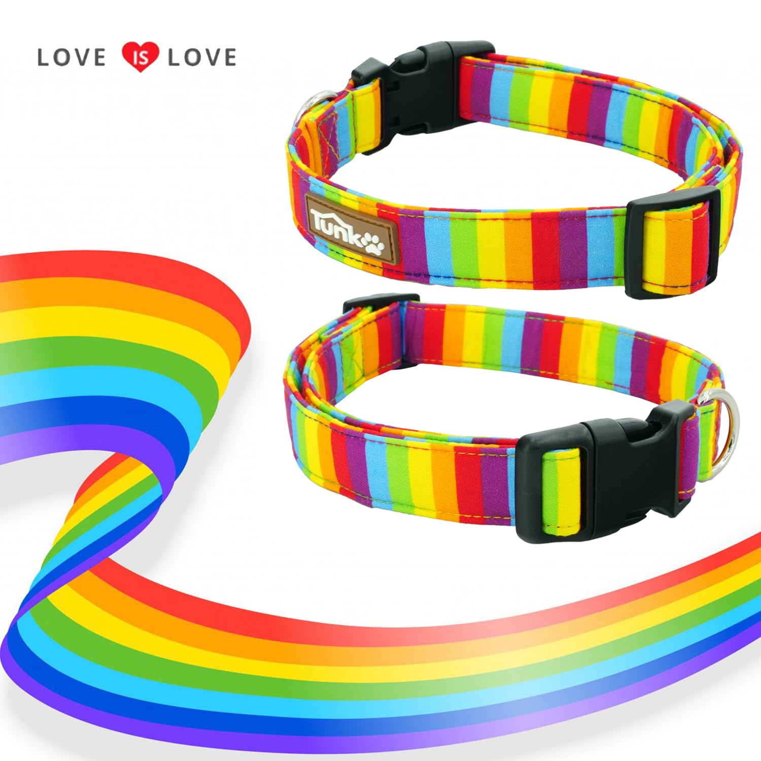 Tunkoo Rainbow Dog Collar, Cute Adjustable Yellow Collar For Lgbt Pride Month, Dog Collar With Strong Plastic Buckle - For Small