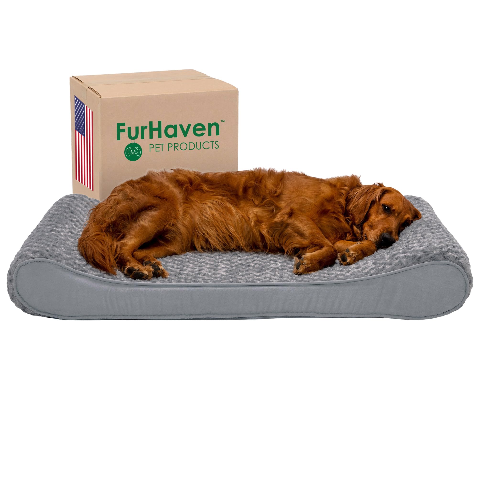 Furhaven Orthopedic Dog Bed For Large Dogs W/ Removable Washable Cover, For Dogs Up To 75 Lbs - Ultra Plush Faux Fur & Suede Luxe Lounger Contour Mattress - Gray, Jumbo/Xl