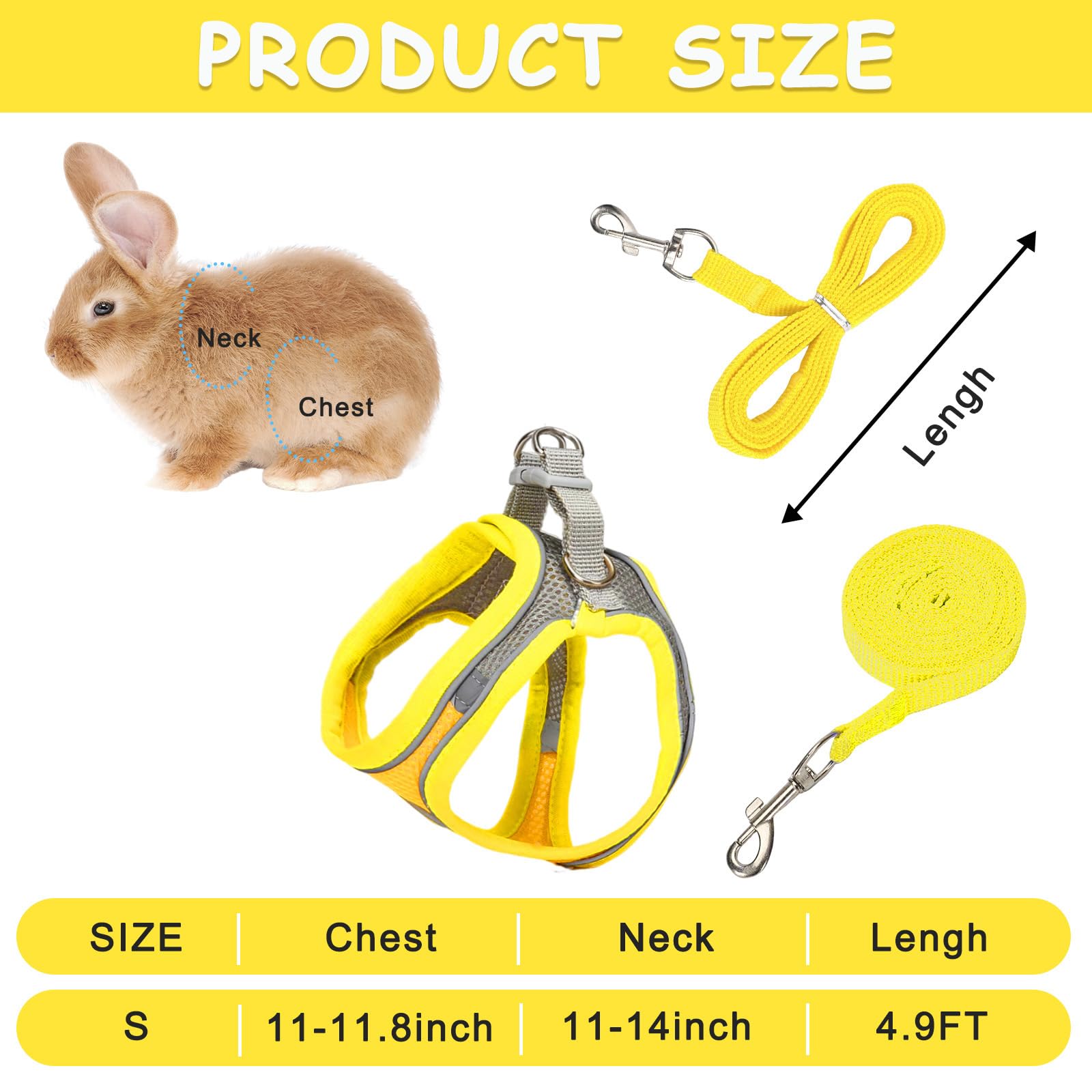 Petknows 2 Pack Rabbit Harness And Leash Set, Double Buckle Bunny Harness With Reflective Strips Soft Breathable Mesh Vest Harne