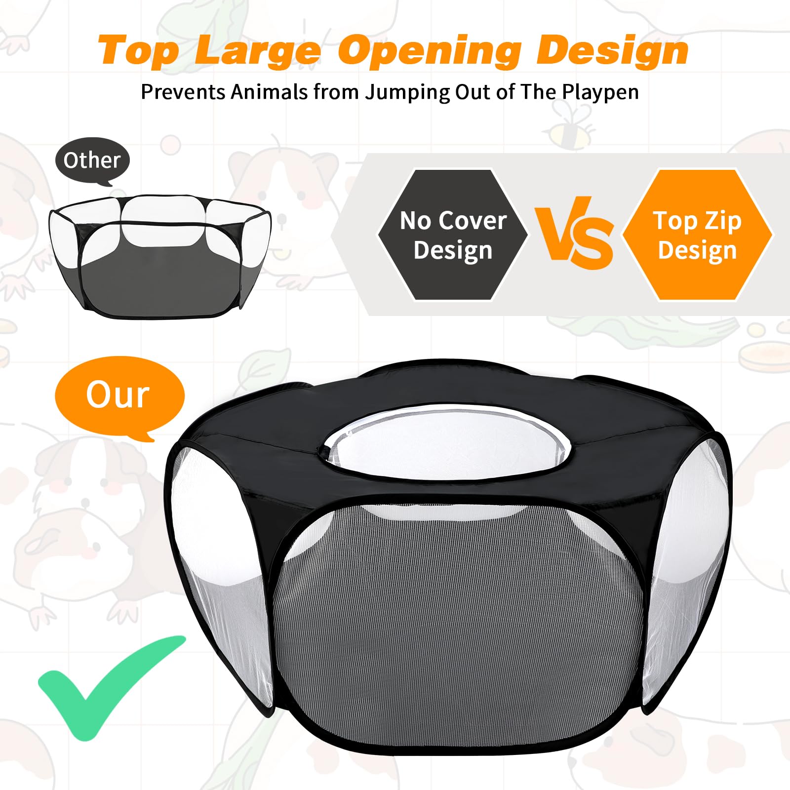 Rypet Collapsible Small Animal Cage Tent, Breathable Fabric Guinea Pig Playpen With Cover, Transparent Hamster Playpen Portable