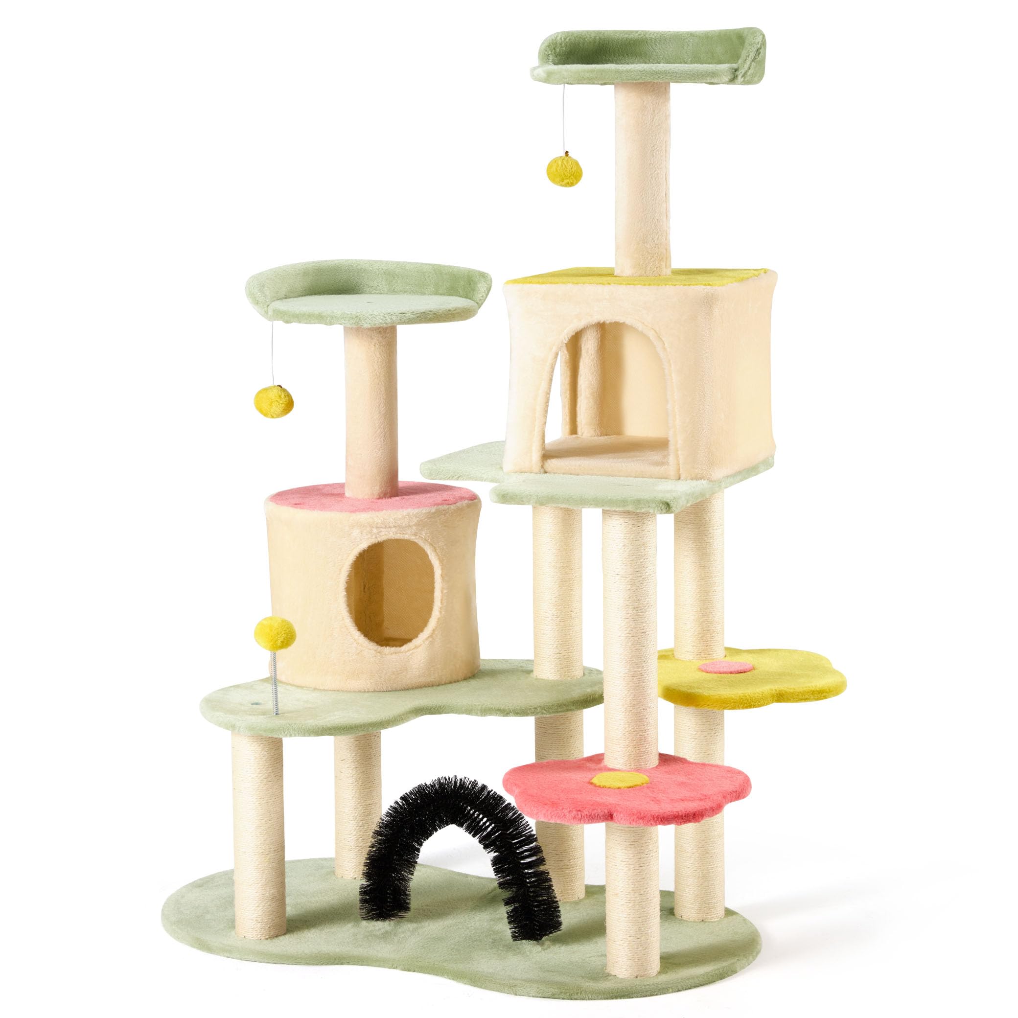 Flower Cat Tree Tower, 59 Inches Cute Cat Tree For Indoor Cats W/Sisal Covered Cat Scratching Posts Stand Cozy Condo, Sturdy Pad