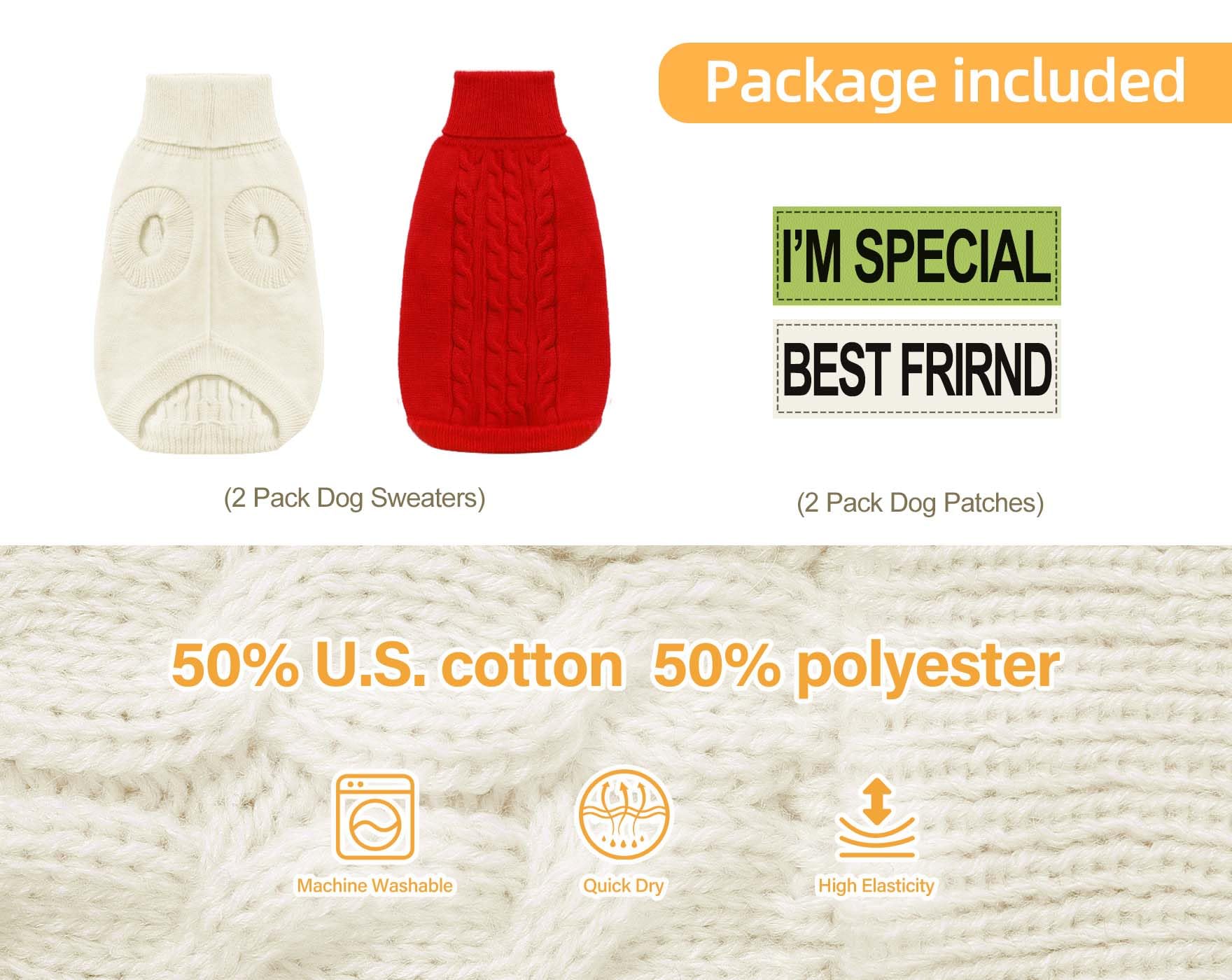 Roseelk 2 Pack Dog Sweaters For Small Dogs - Puppy Medium Warm Clothes In Winter, Turtleneck Pullover Design For Boy Girl Pet, Doggie, Cat, Kitten Chihuahua Bulldog Pug Beagles (S, Red, Beige)