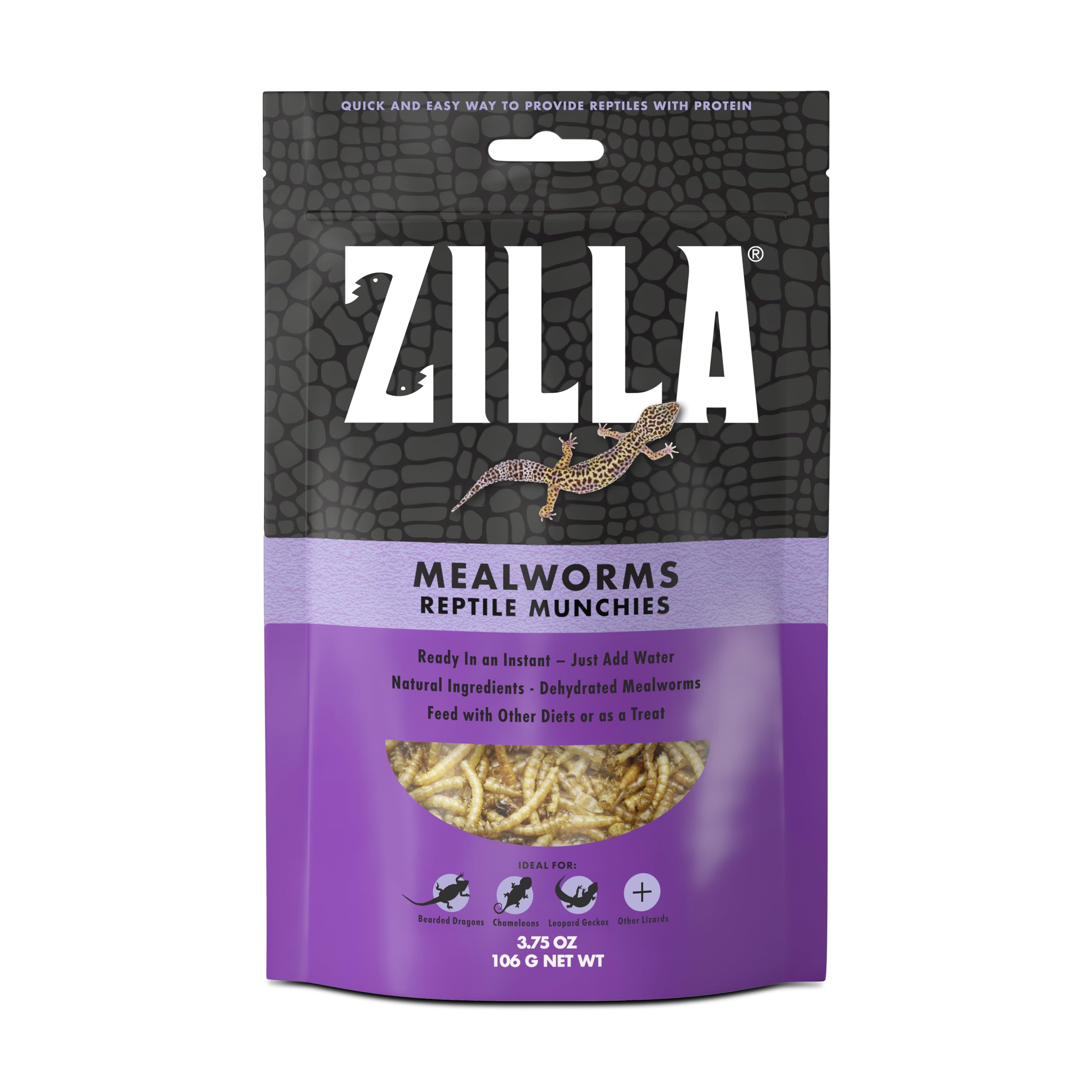 Zilla Reptile Munchies, Mealworms, All-Natural, Dehydrated Mealworms, Ideal for Bearded Dragons, Leopard Geckos, Chameleons and 