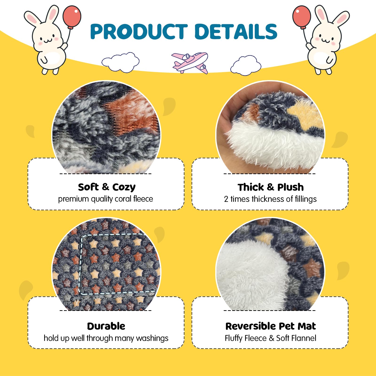 ARCTIC EAGLE 2 Pack Bunny Bed - 13 x 14.6 Inch Rabbit Pee Pads Bedding - Washable and Thickness Upgrade(Dark Blue,L)