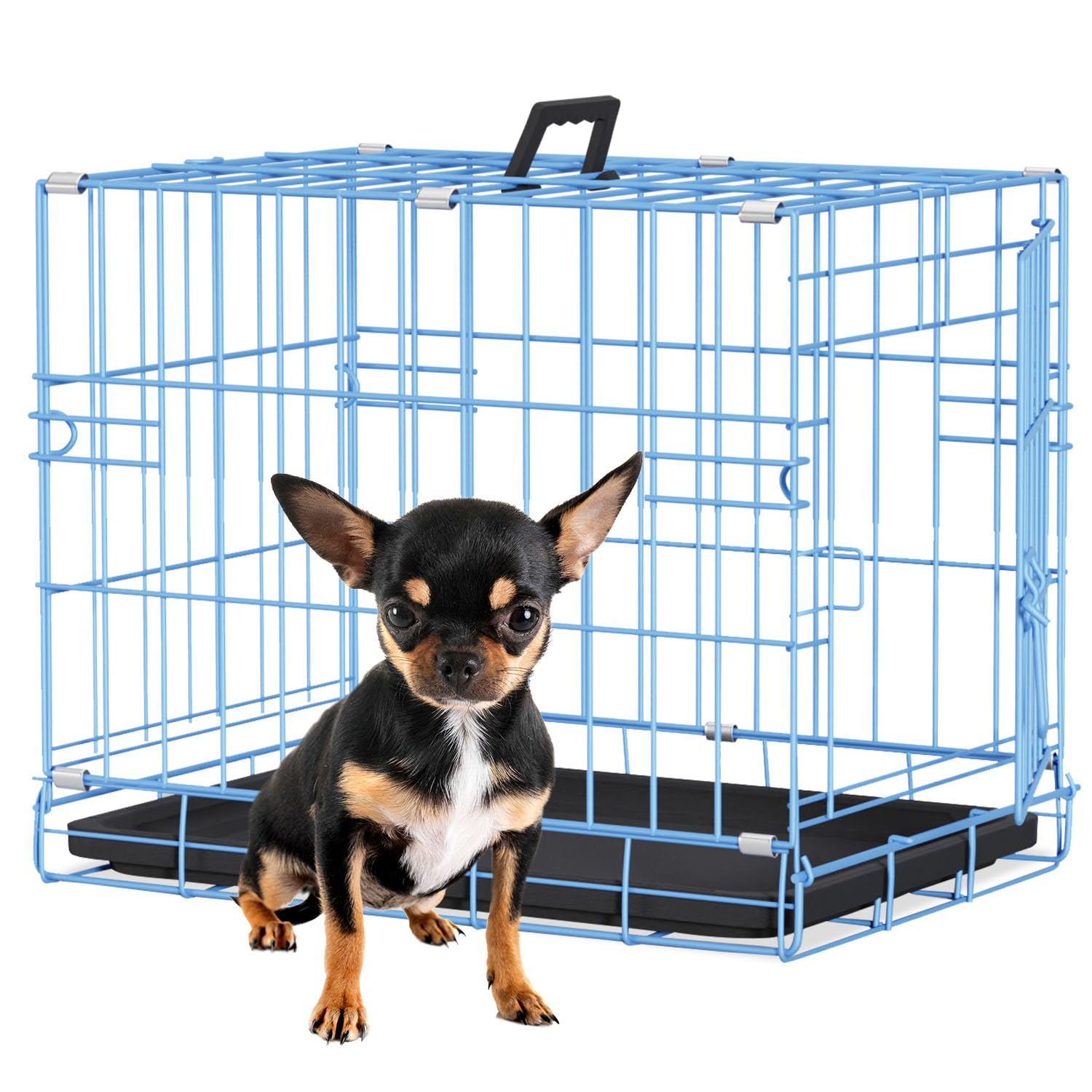 BestPet | Dog Crate | 18 | Blue | Foldable Metal Kennel with Single Doors, Secure Slide-Bolt Latches, Leakproof Tray | Portable 