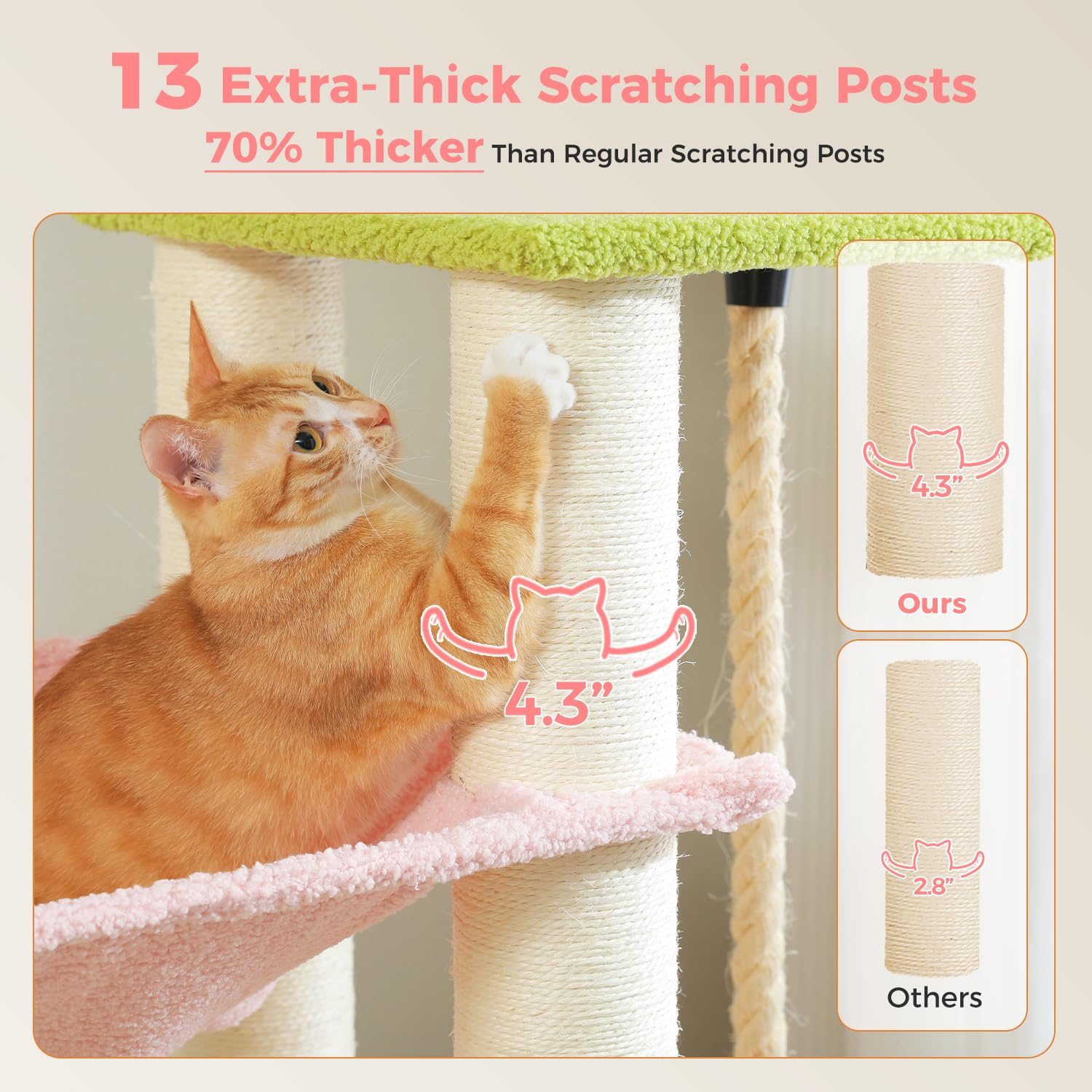 Muttros Pink Cat Tree For Large Cats 20 Lbs, 67-Inch Tall Heavy Duty Cat Tower With 13 Thick Sisal Scratching Posts (F4.3), Main