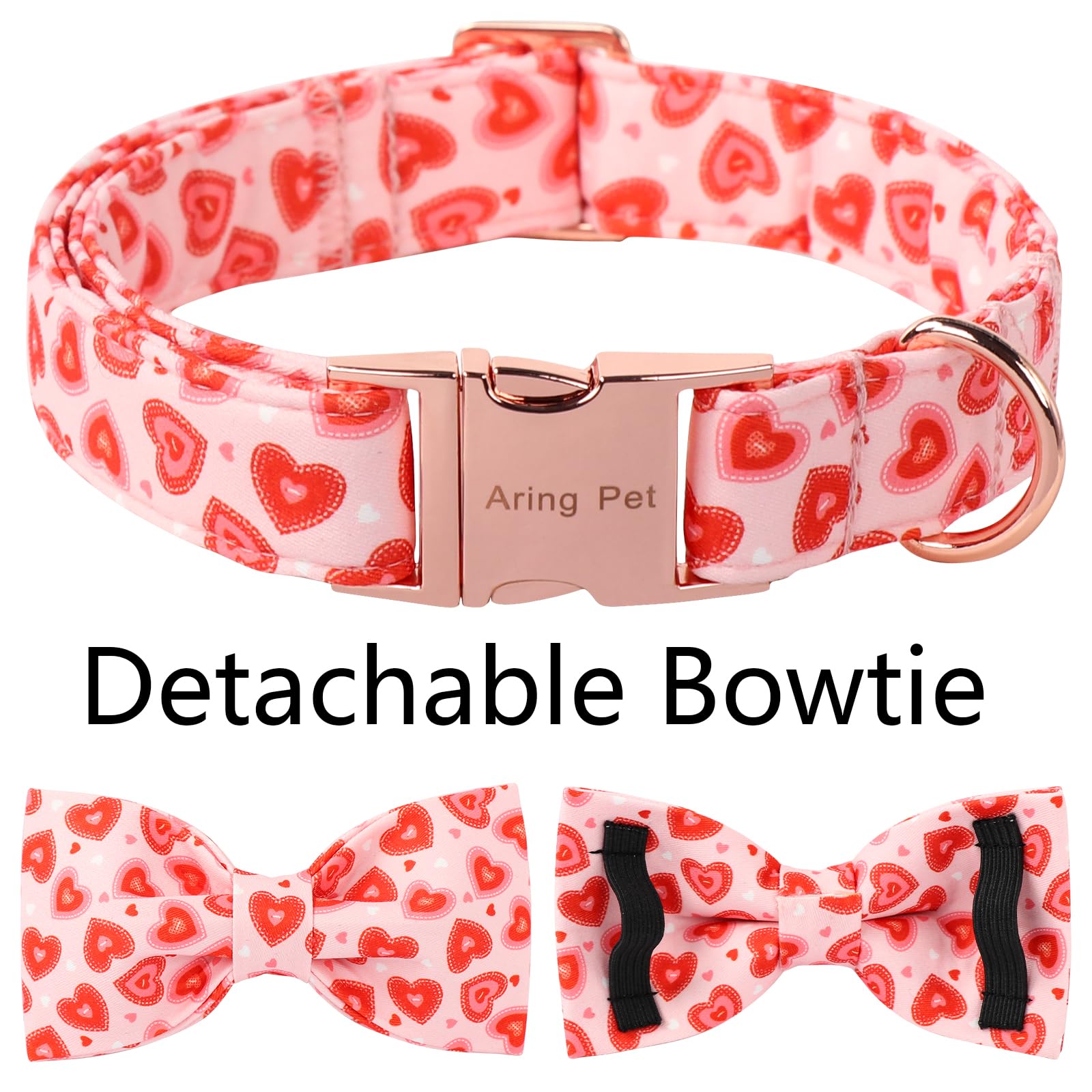 Aring Pet Valentine'S Dog Collar-Cute Pink Heart Dog Collars With Bow, Adjustable Wedding Heart Bowtie Dogs Collars Pet Necklace