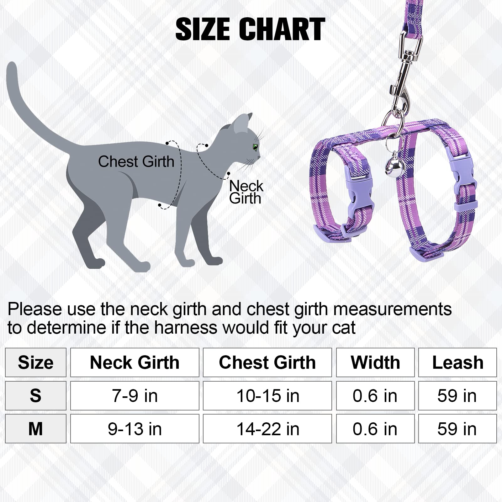 Beautyzoo Cat Harness And Leash Set Escape Proof For Walking, Kitten Soft Adjustable Vest Harnesses For Small Medium Large Cats, Easy Control Breathable Plaid Ribbon Nylon For Outdoor Indoor Use