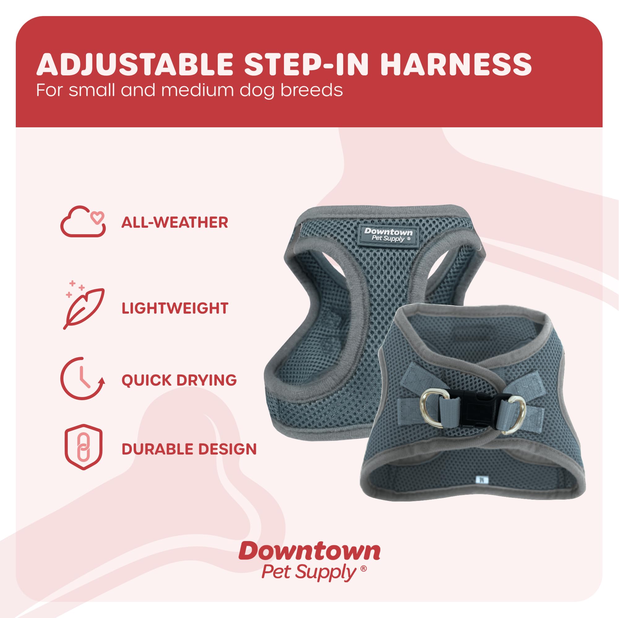 Downtown Pet Supply Step In Dog Harness For Small Dogs No Pull, Large, Titanium - Adjustable Harness With Padded Mesh Fabric And