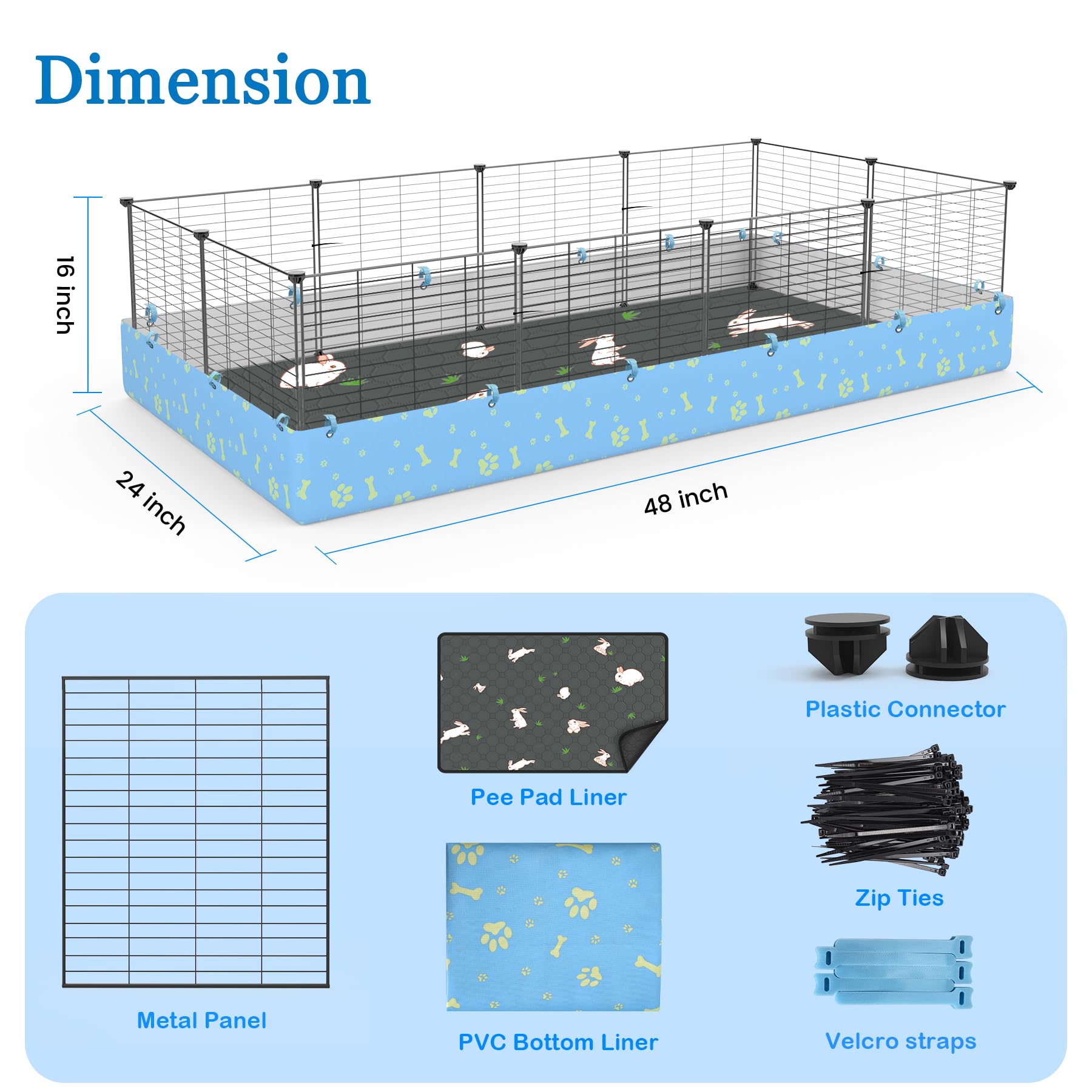 Modeslab Guinea Pig Cages With Tarp And Reusable Bedding Pee Pad Liner, 24'' X 48'' Large Guinea Pig Playpen C&C Rabbit Bunny Ca