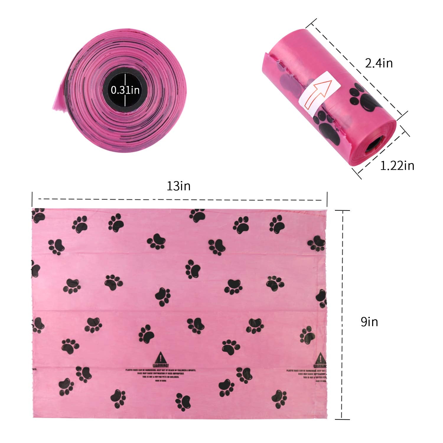 Dog Poop Bags Dispenser With Carabiner Clip, Doggy Poop Bag Holder Include 1Roll (15 Bags) Leak-Proof Large Doggie Pet Waste Bag