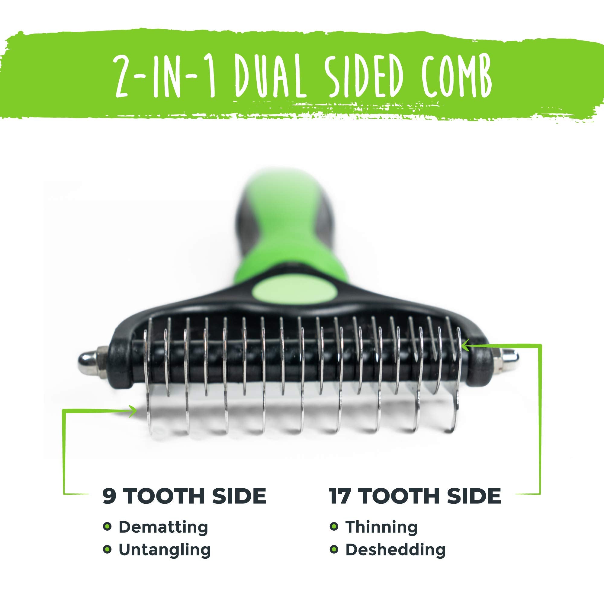 Mighty Paw Dog Grooming Brush | Pet Undercoat Dematting Rake With Rounded Teeth. Dog Comb For Detangling, Thinning, & Deshedding