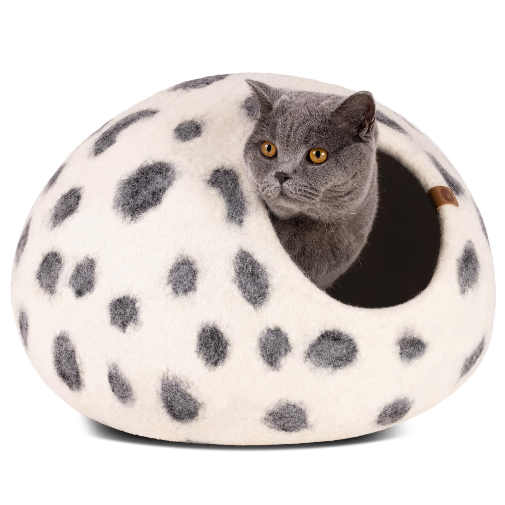 Meowfia Cat Cave - Premium Felt Cat Bed For Indoor Cats, Handmade 100% Merino Wool (Vivid Shades) (Medium, Snow Leopard)