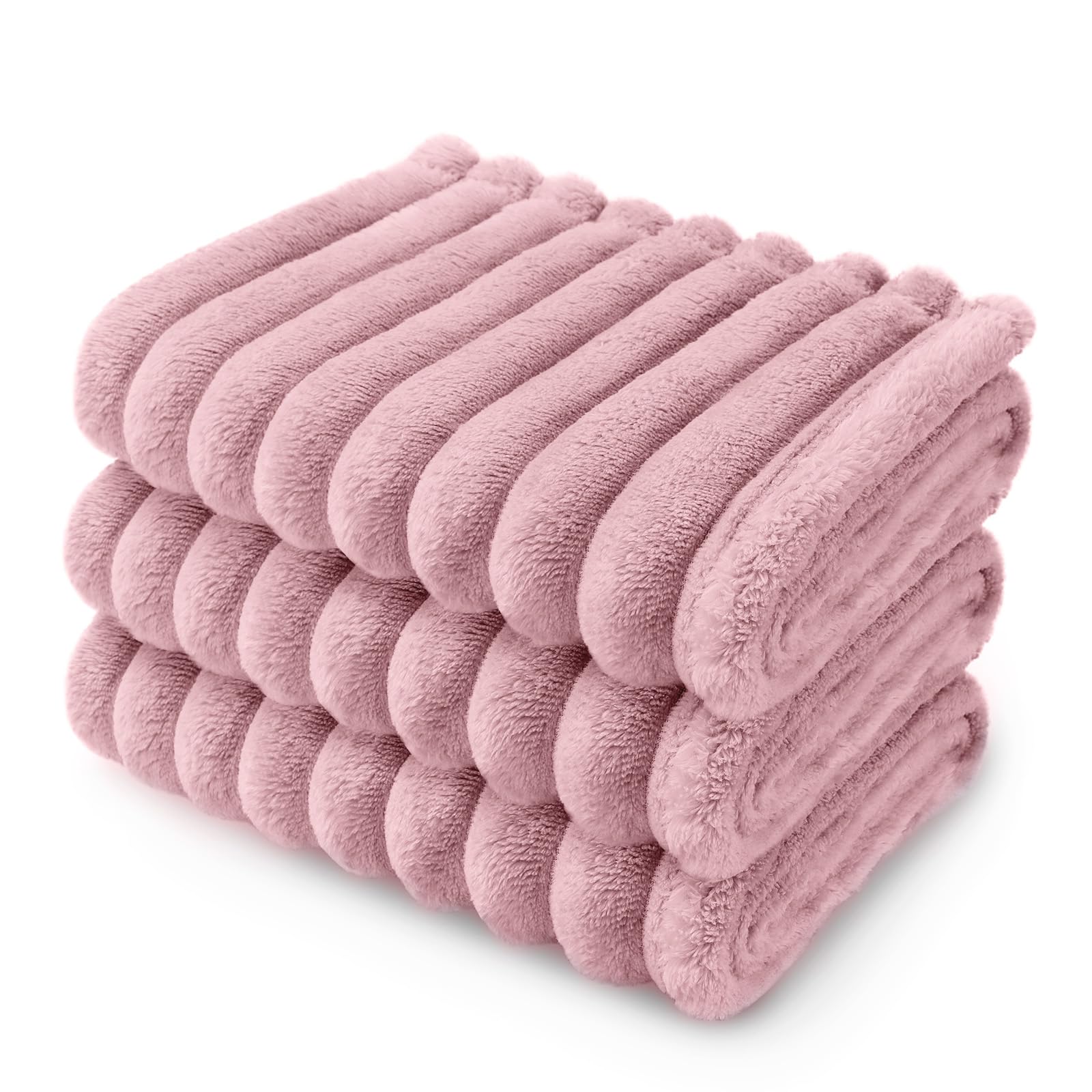 Linenlux 1 Pack 3 Soft Dog Blanket Washable Warm Fleece Cat Blankets For Pet Puppy Fluffy Calming Flannel Pink Large