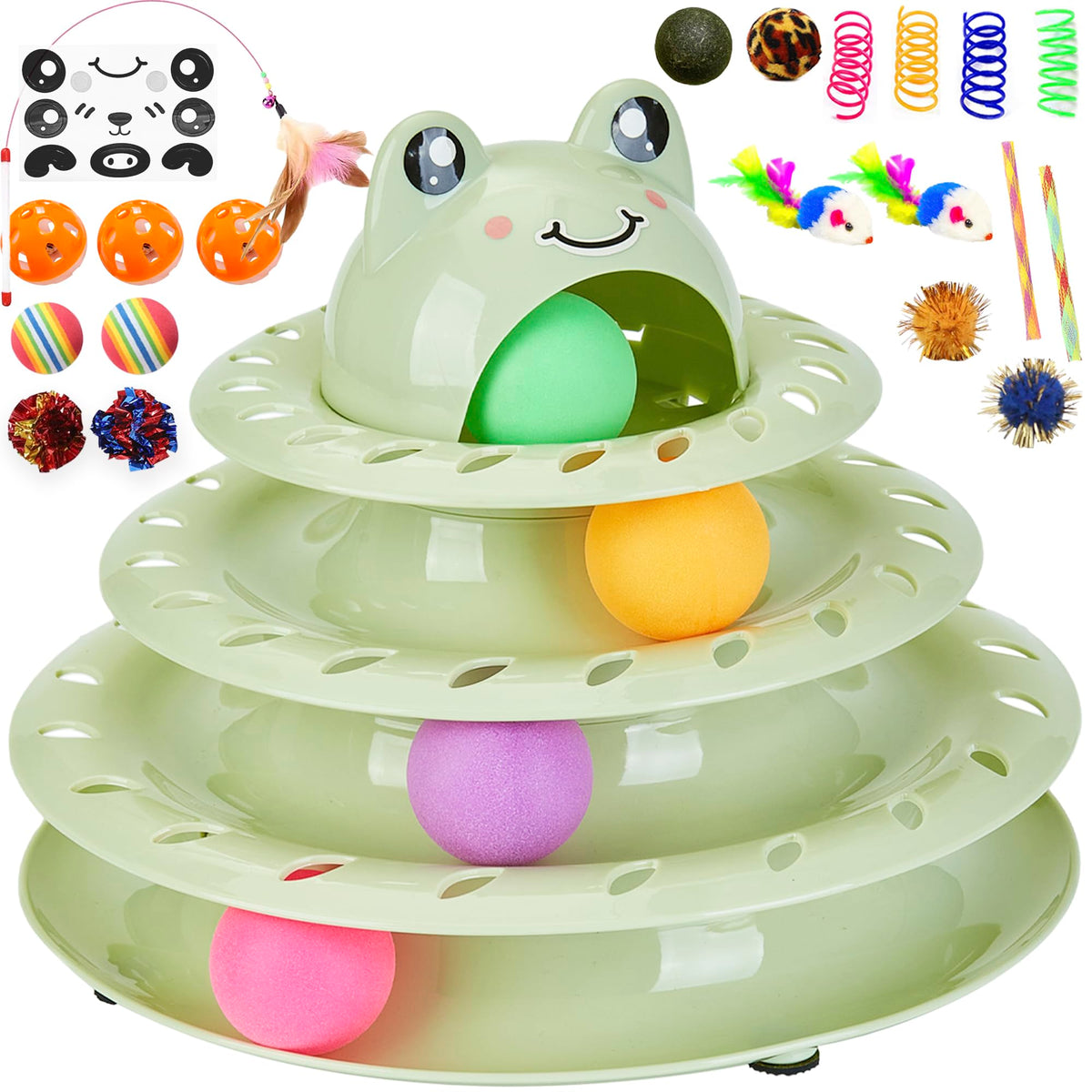 Gefryco 26Pcs Cat Toys 4-Level Roller Track For Indoor Cats, Interactive Cat Toy With Colorful Balls Self Play Kitten Puzzle Toy