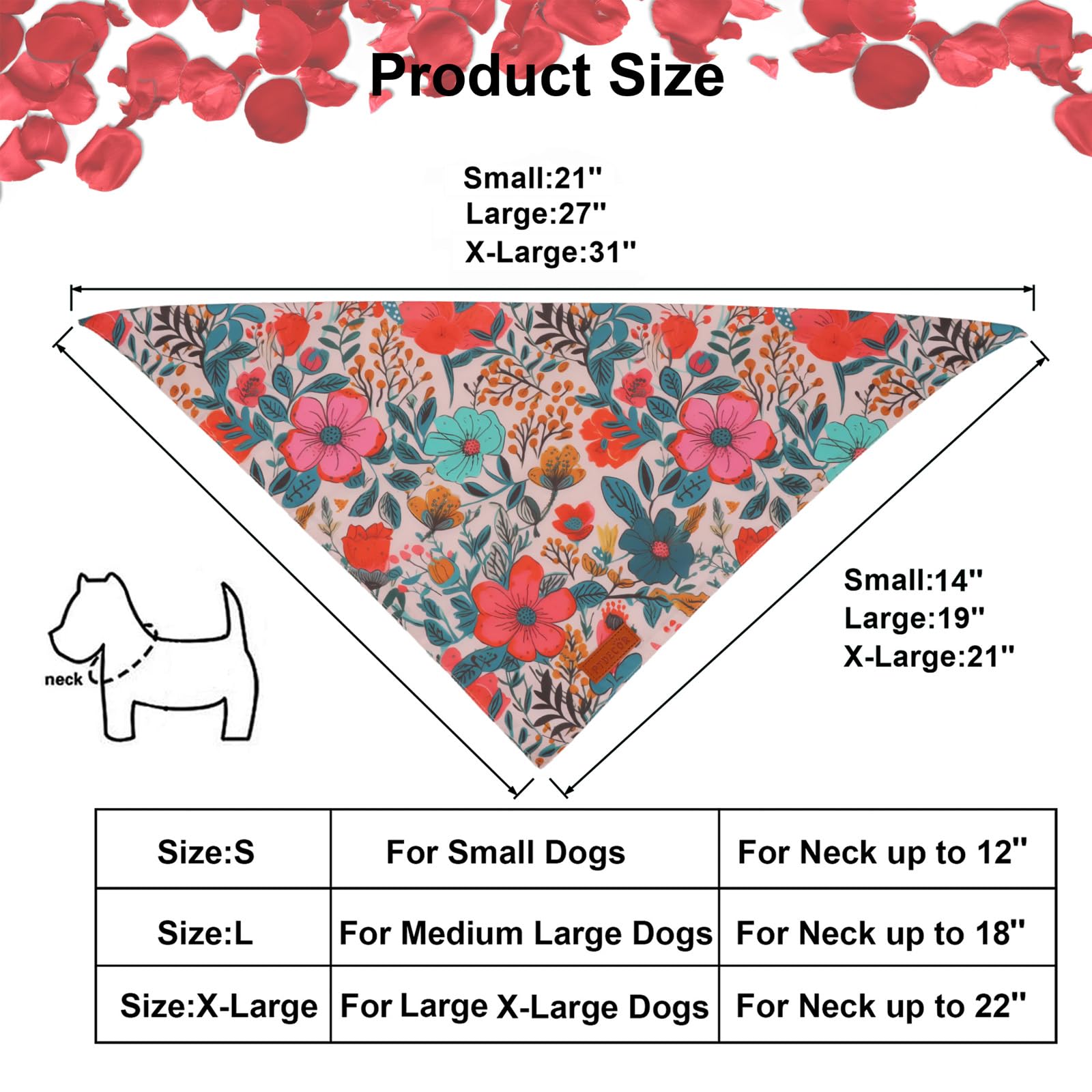 Ptdecor Flower Dog Bandana,2 Pcs Floral Reversible Dog Scarf, Multi Size, Triangle Pet Bandanas For Extra Large Dogs (Flower, X-