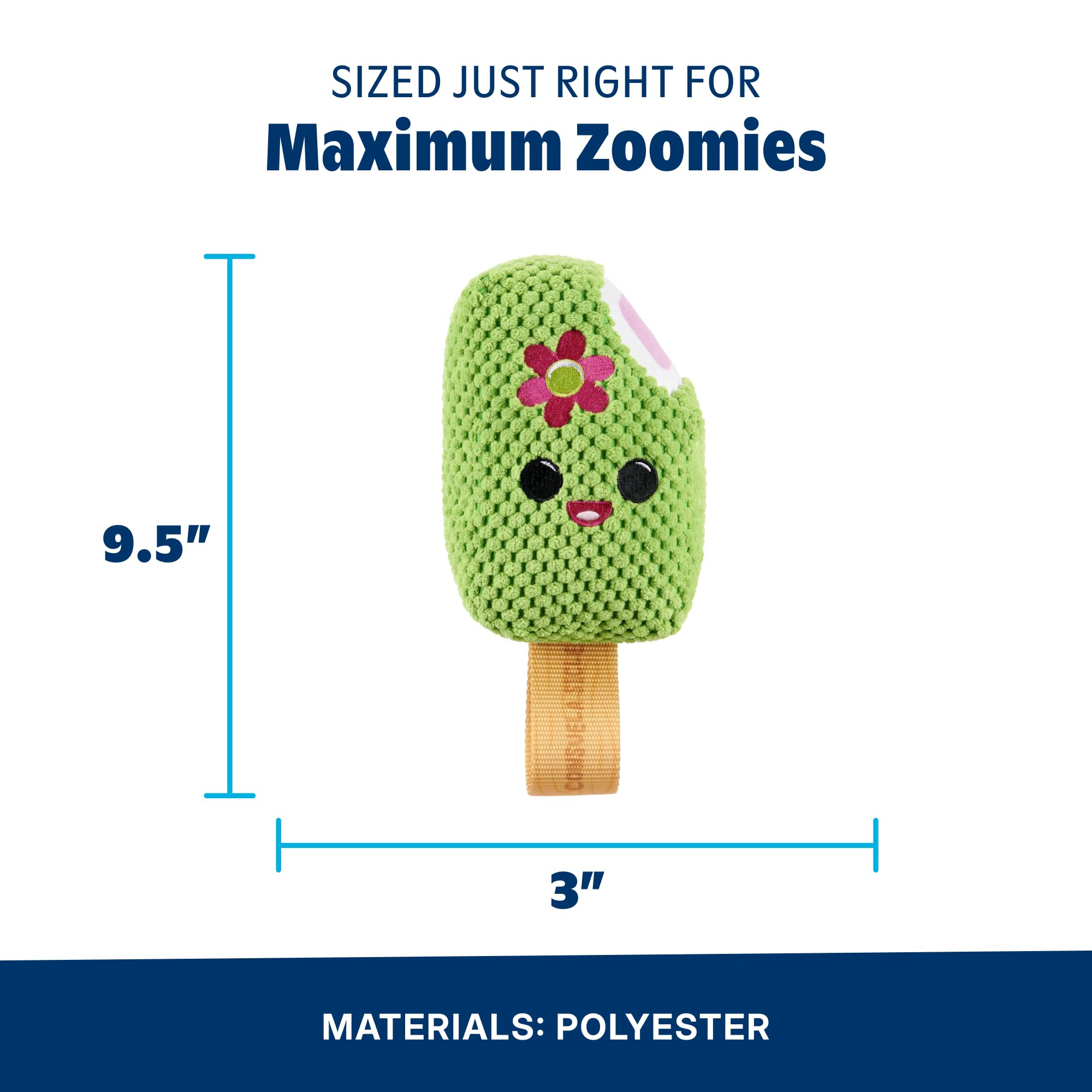 Barkbox BARK Consuela The Cactus Pop - 2-in-1 Summer Plush Dog Toy with Squeaker & Crinkle Layers - Interactive Ice-Cream-Themed