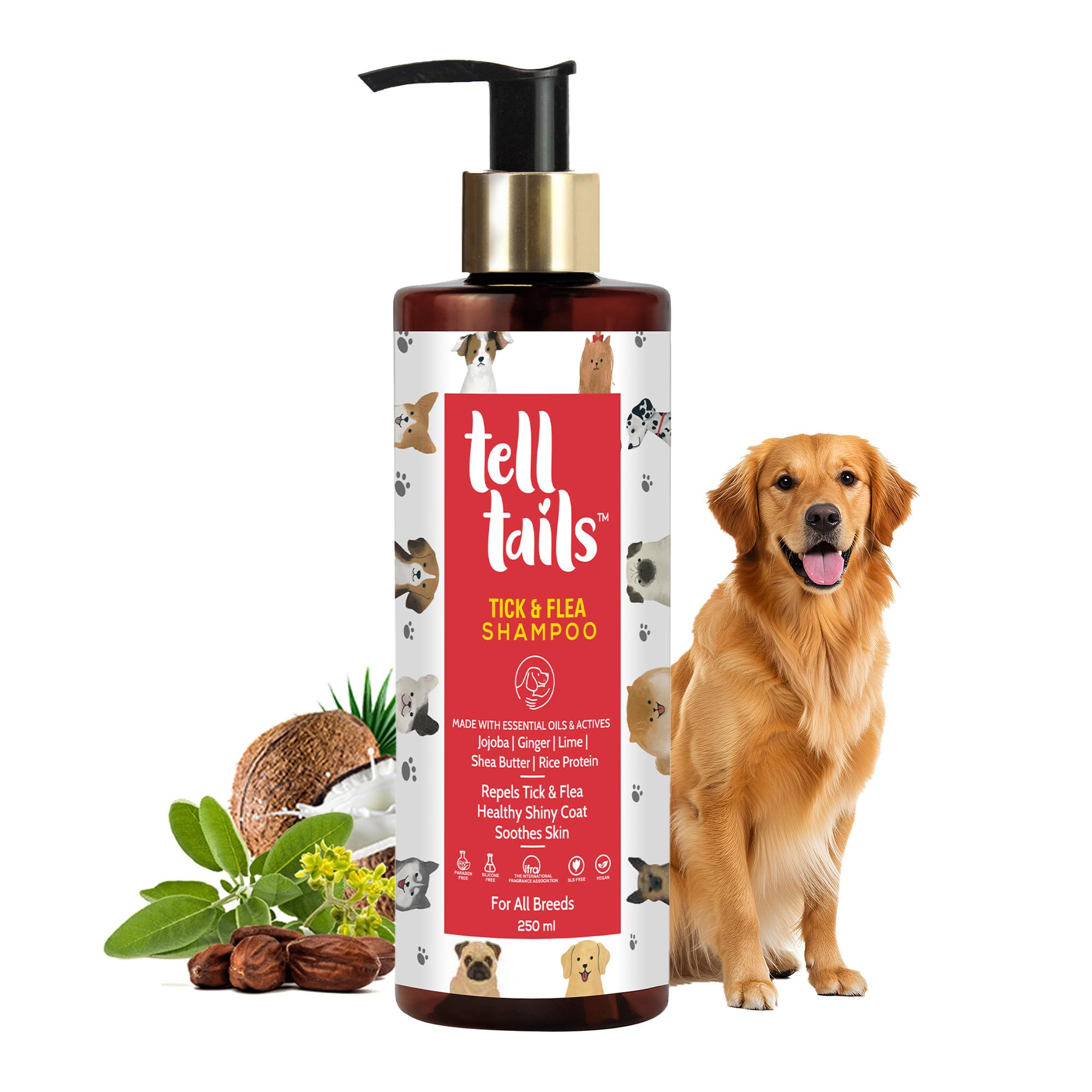 Tell Tails 4-In-1 Tick & Flea Dog Shampoo - 250Ml - Relieves Itching, Soothes Skin, Protects Coat, & Promotes Healthy Fur - Jojo