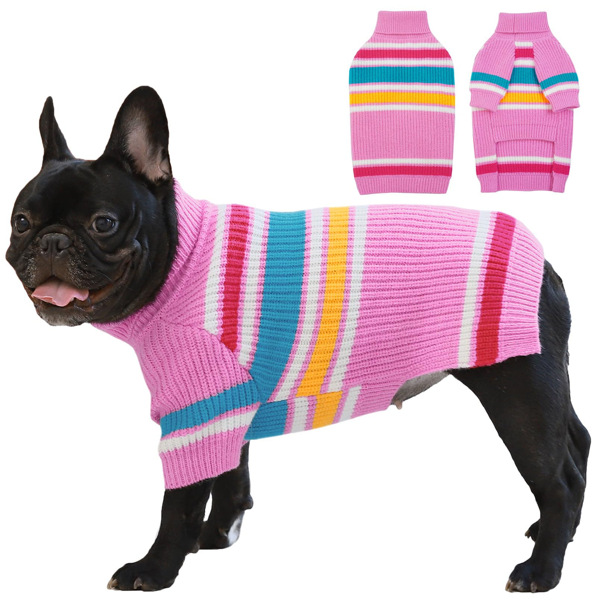 Iecoii Large Dog Sweaters - Warm Striped Christmas Sweater For Male & Female Dogs, Perfect For French Bulldog & Boston Terrier