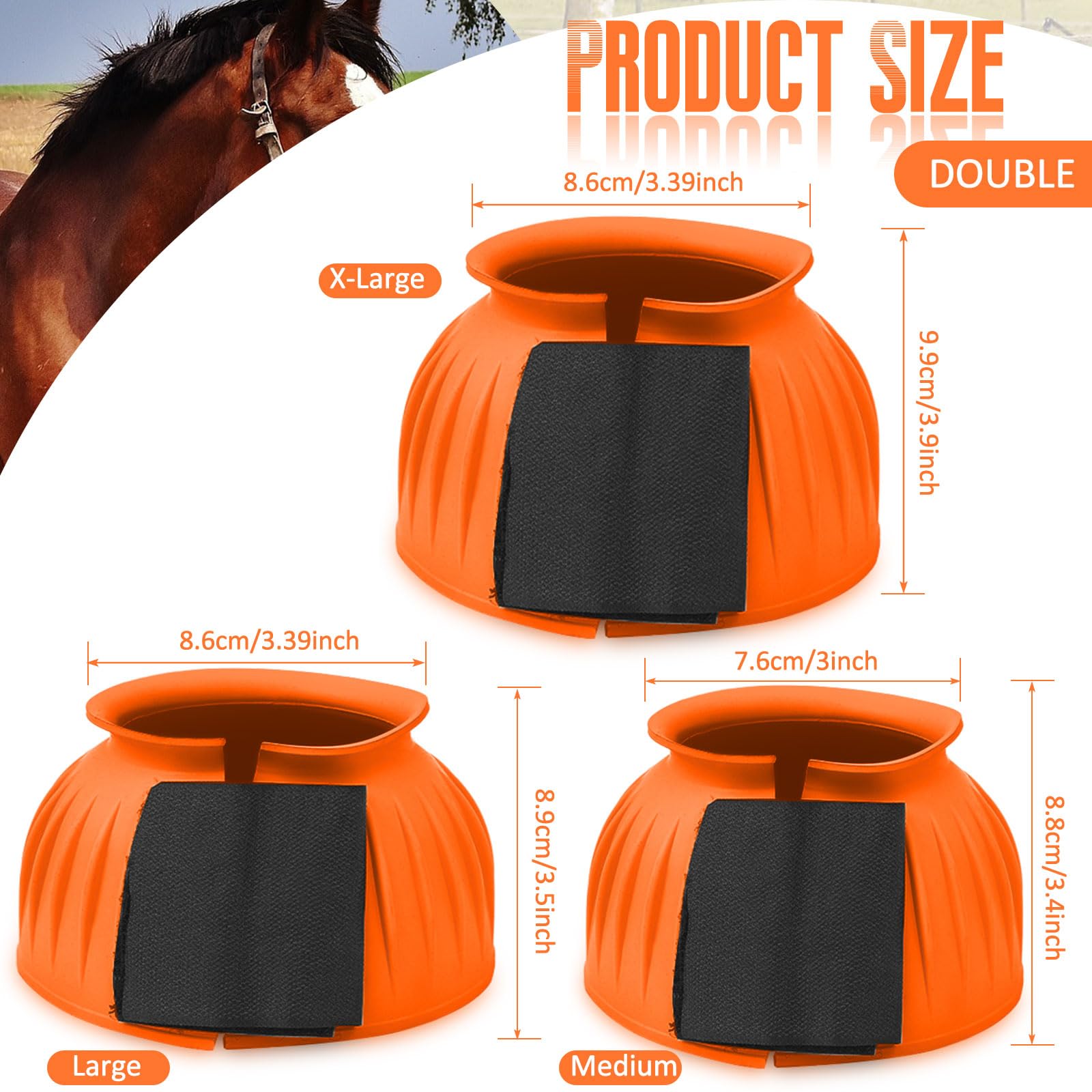 Abbylike 1 Pair Horse Bell Boots Protect Against Hoof Impact Trauma Rubber Bell Boot for Cute Horse Care Turnout No Rub Design Q