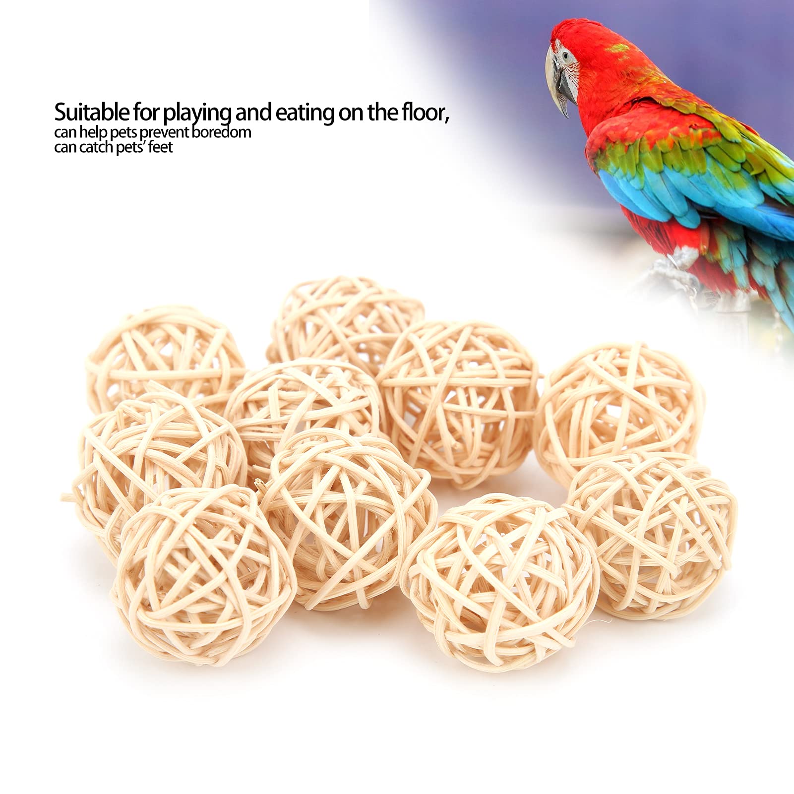 Heepdd 10Pcs Parrot Rattan Balls, Rattan Wicker Balls Parakeet Chewing Toys For Budgies Conures Hamsters Bunny Toy (3Cm Primary