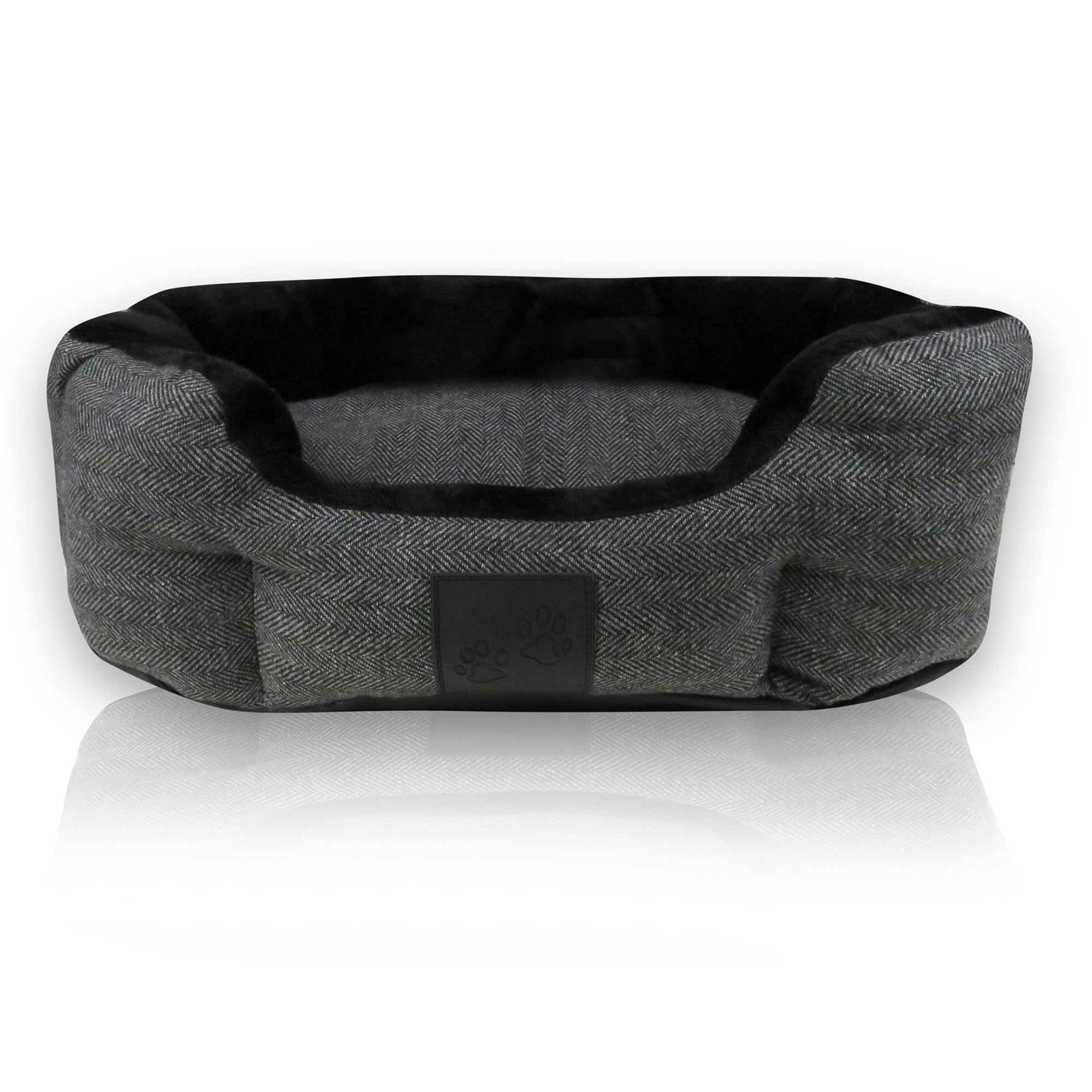Pet Passion Mello- The Ultra Luxe Bolster Dog Bed With Removable Washable Pillow For All Pet Breeds, Charcoal Tweed, Large